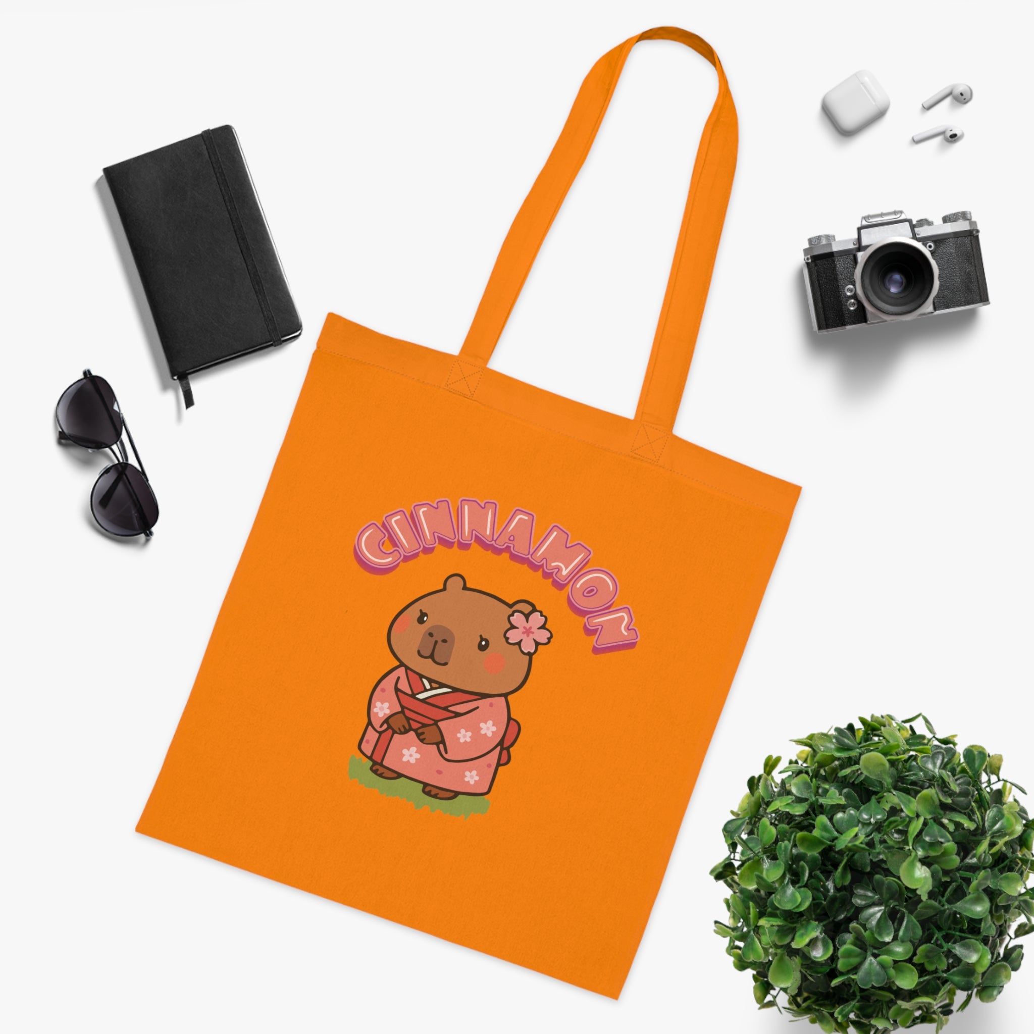 Cinnamon the Cherry Blossom Lover Capybara Cartoon Tote Bag, Cute Kawaii Animal Gift