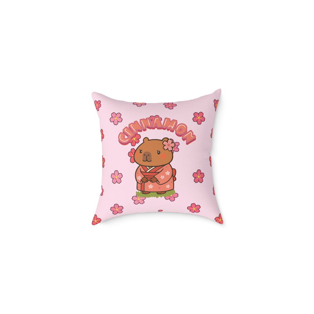 Cinnamon the Cherry Blossom Lover Capybara Cartoon Pillow, Cute Kawaii Animal Gift