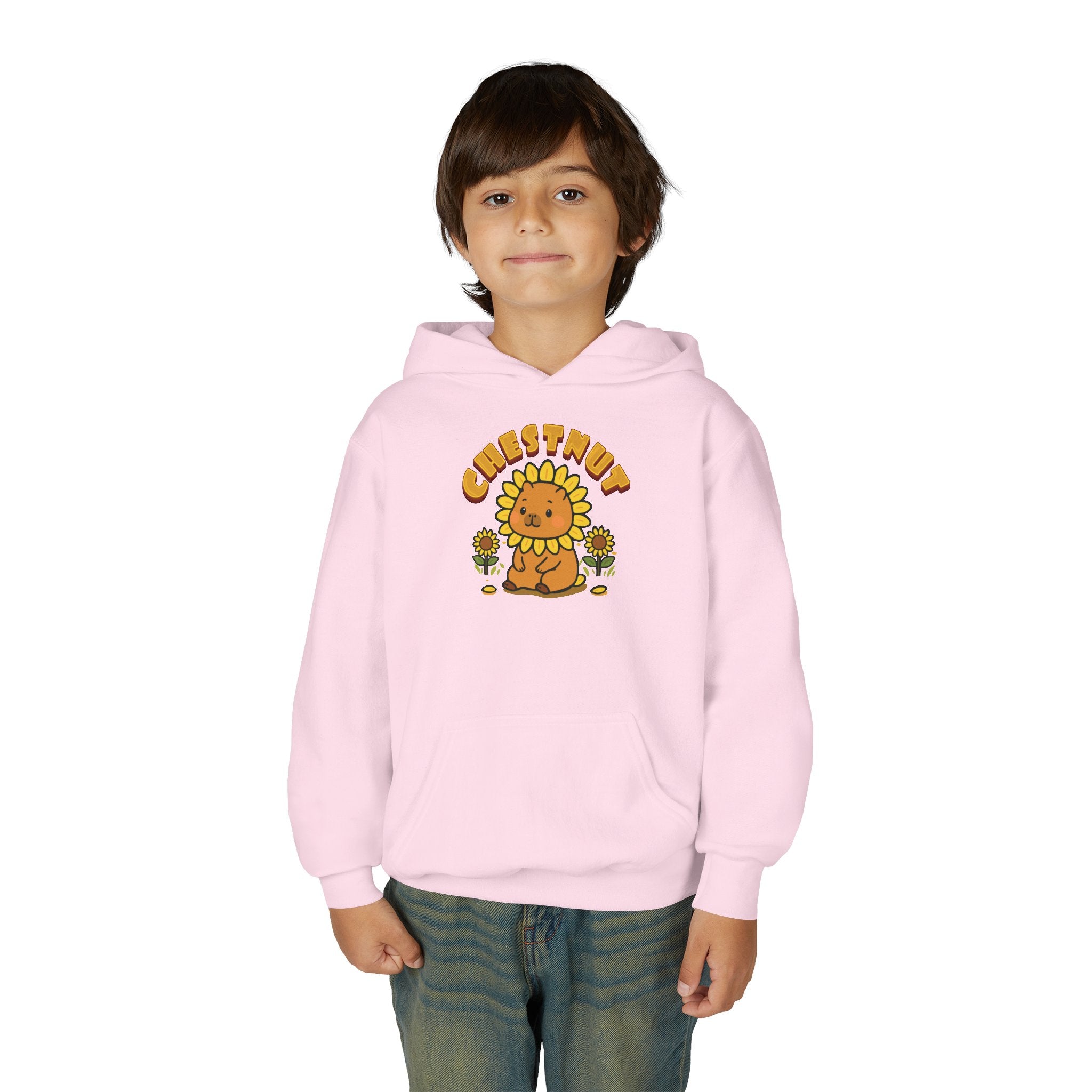 Chestnut the Sunflower Lover Capybara Cartoon Hoodie, Cute Kawaii Animal Gift