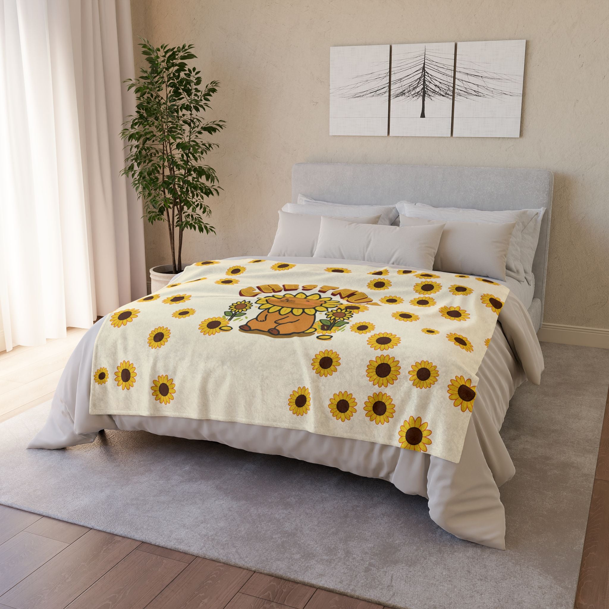 Chestnut the Sunflower Lover Capybara Cartoon Soft Blanket, Cute Kawaii Animal Gift