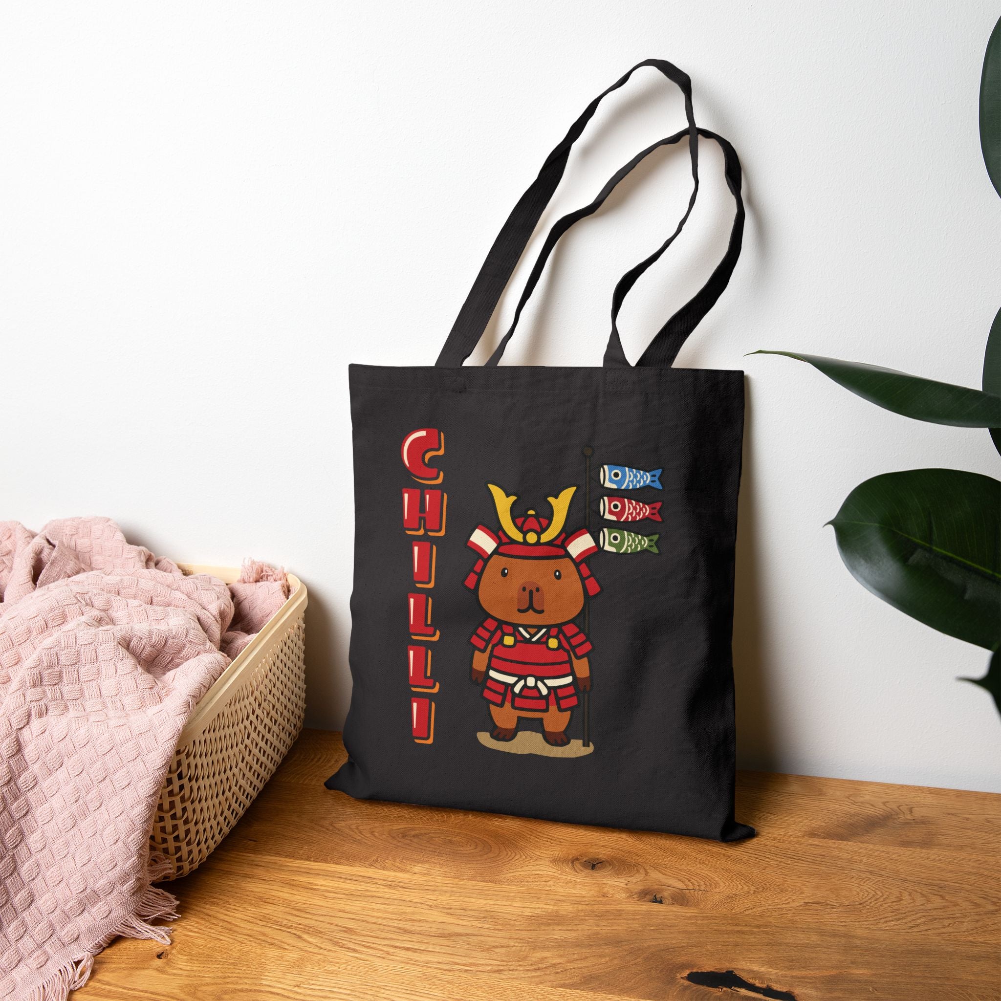 Chilli the Samurai Warrior Capybara Cartoon Tote Bag, Cute Kawaii Animal Gift