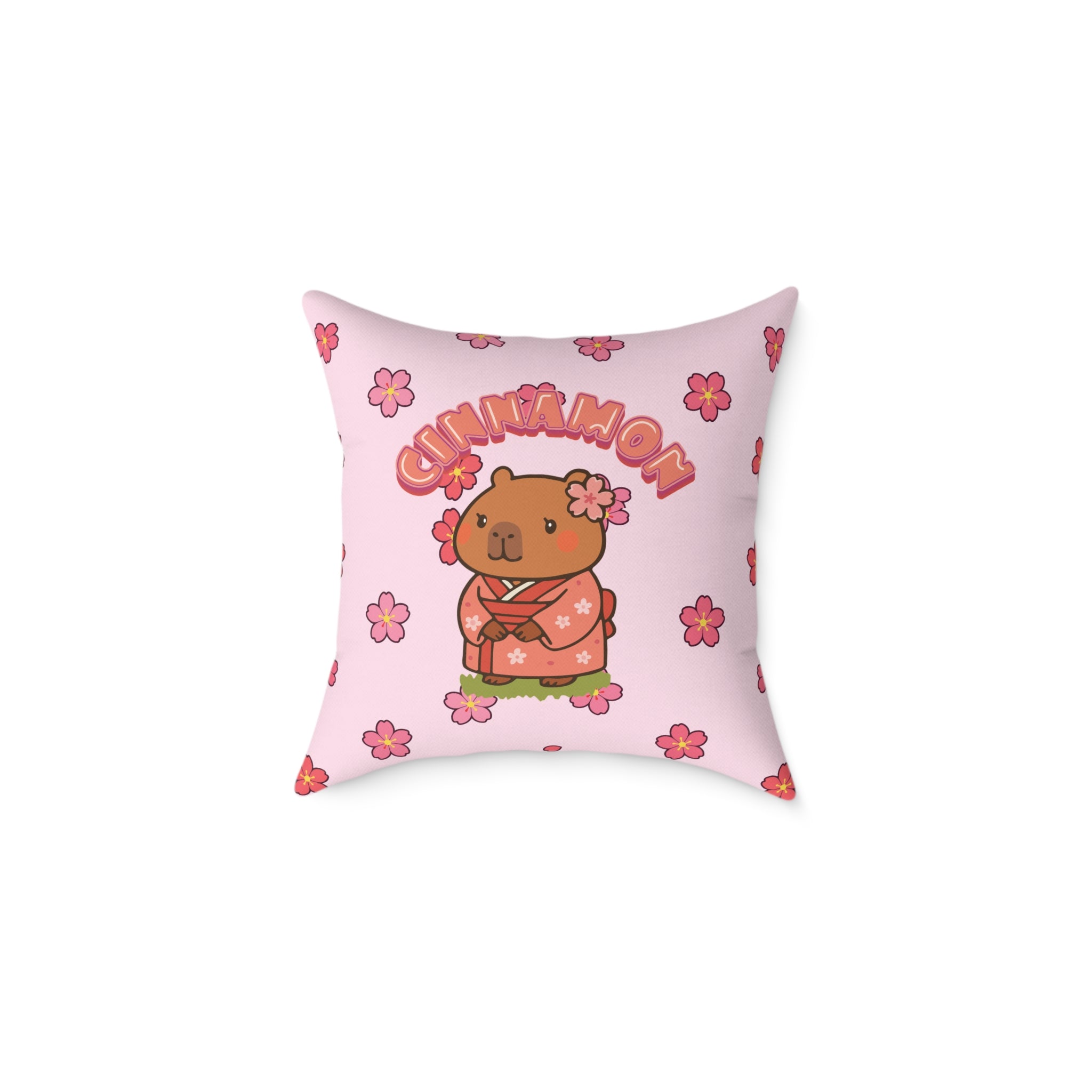 Cinnamon the Cherry Blossom Lover Capybara Cartoon Pillow, Cute Kawaii Animal Gift