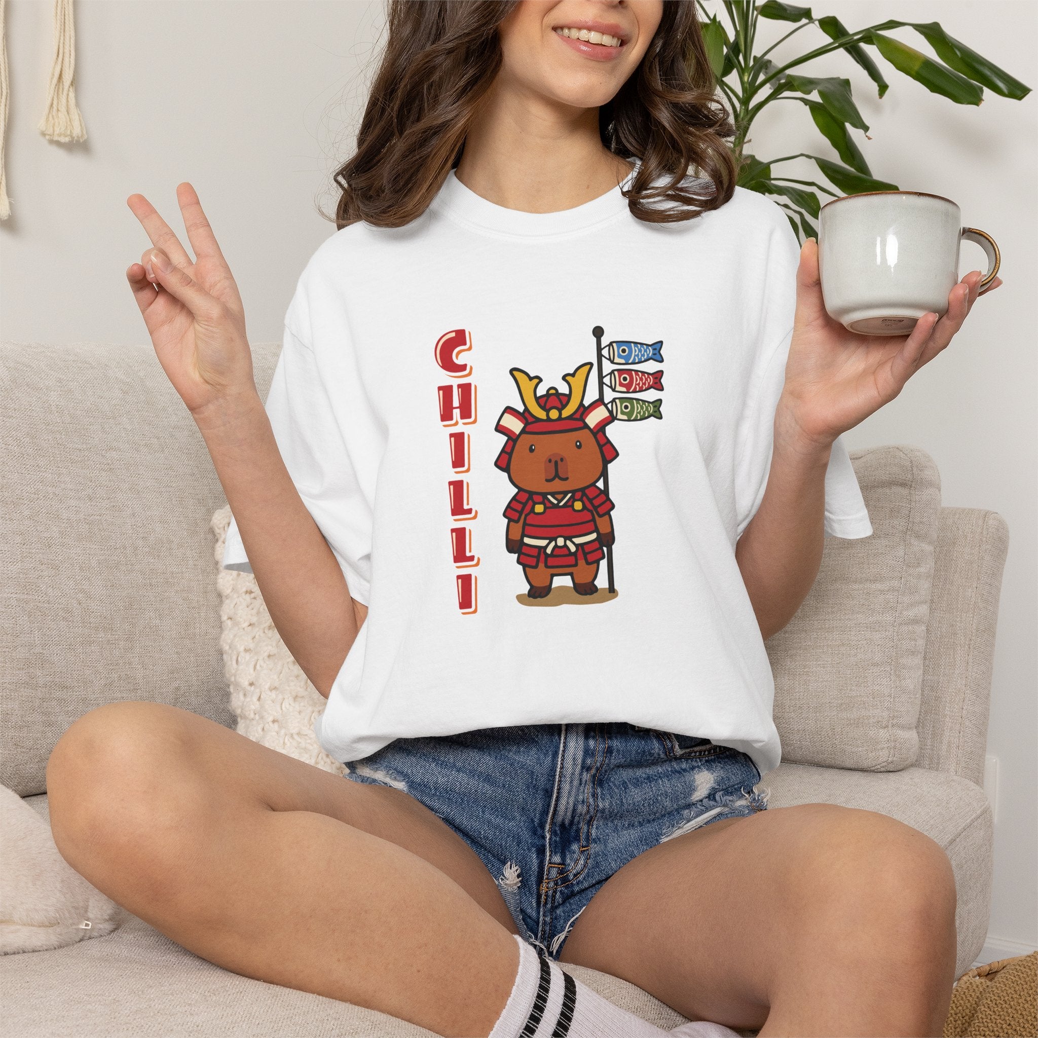 Chilli the Samurai Warrior Capybara Cartoon T-Shirt, Cute Kawaii Animal Gift