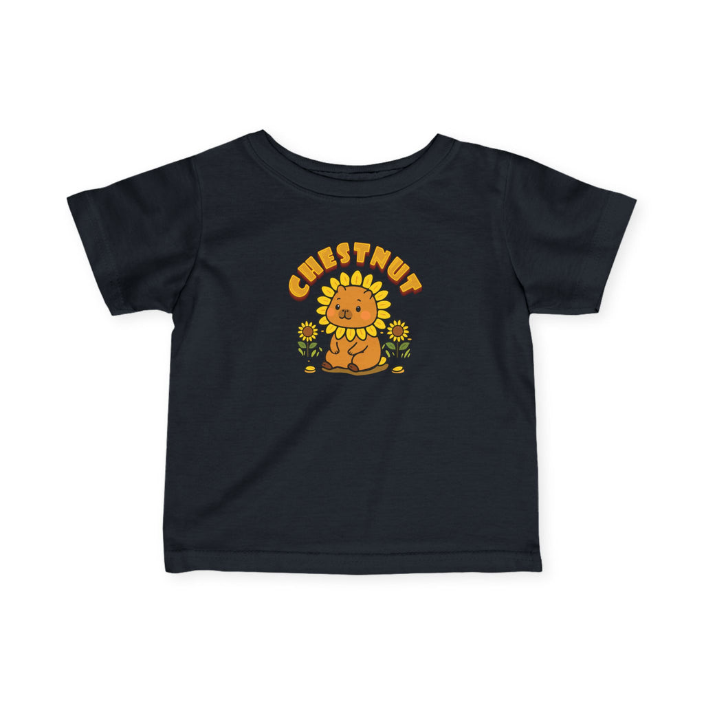 Chestnut the Sunflower Lover Capybara Cartoon T-Shirt, Cute Kawaii Animal Gift