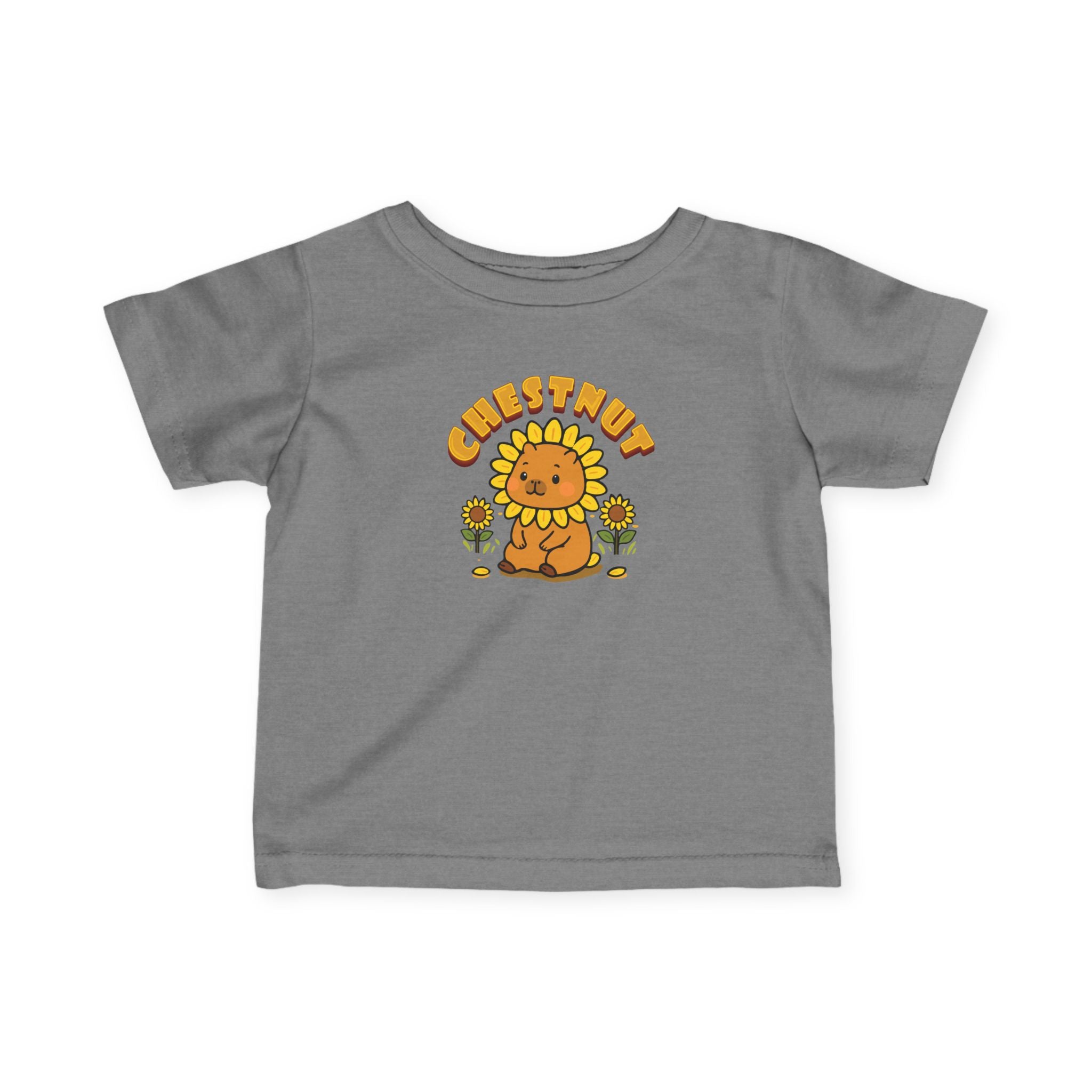 Chestnut the Sunflower Lover Capybara Cartoon T-Shirt, Cute Kawaii Animal Gift