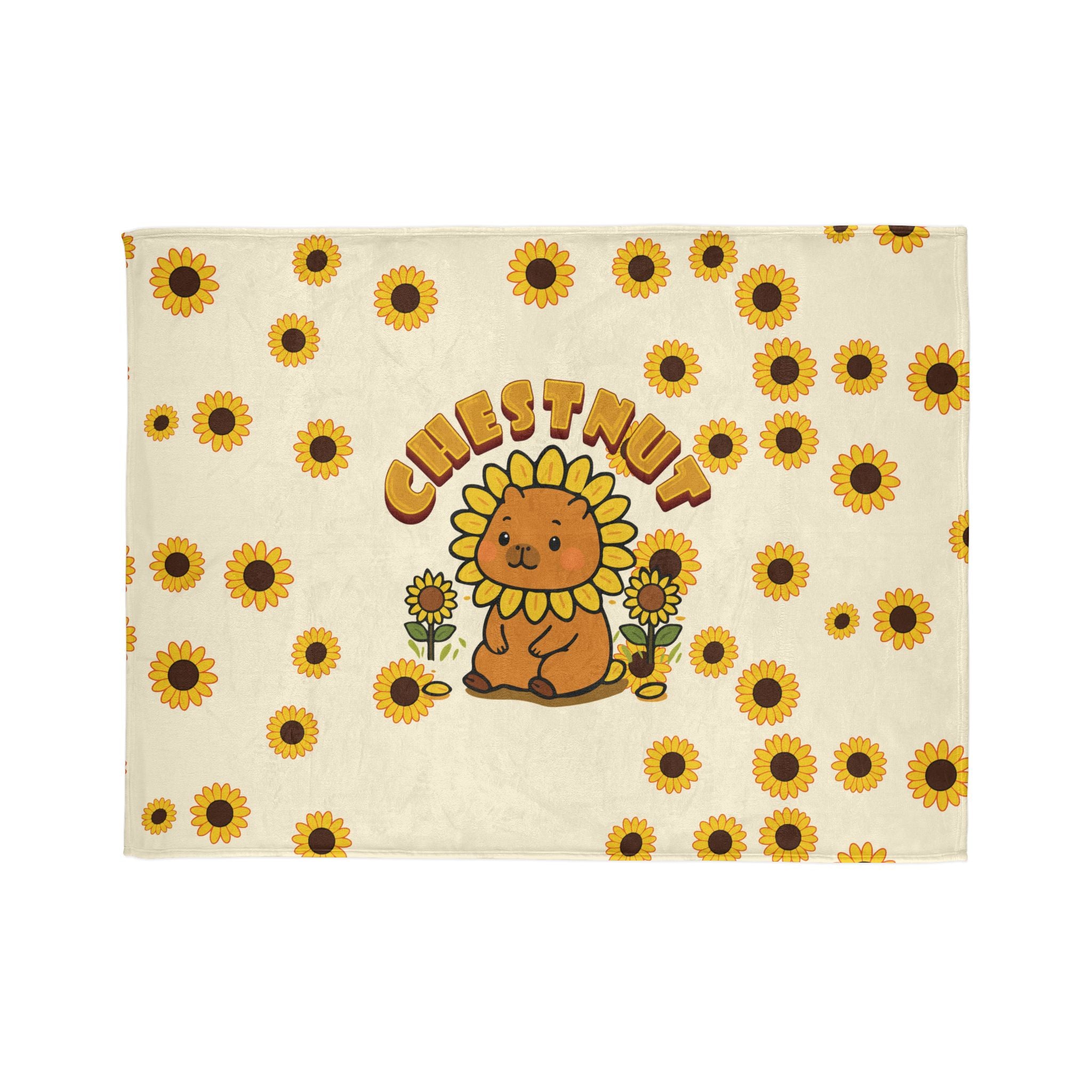 Chestnut the Sunflower Lover Capybara Cartoon Soft Blanket, Cute Kawaii Animal Gift