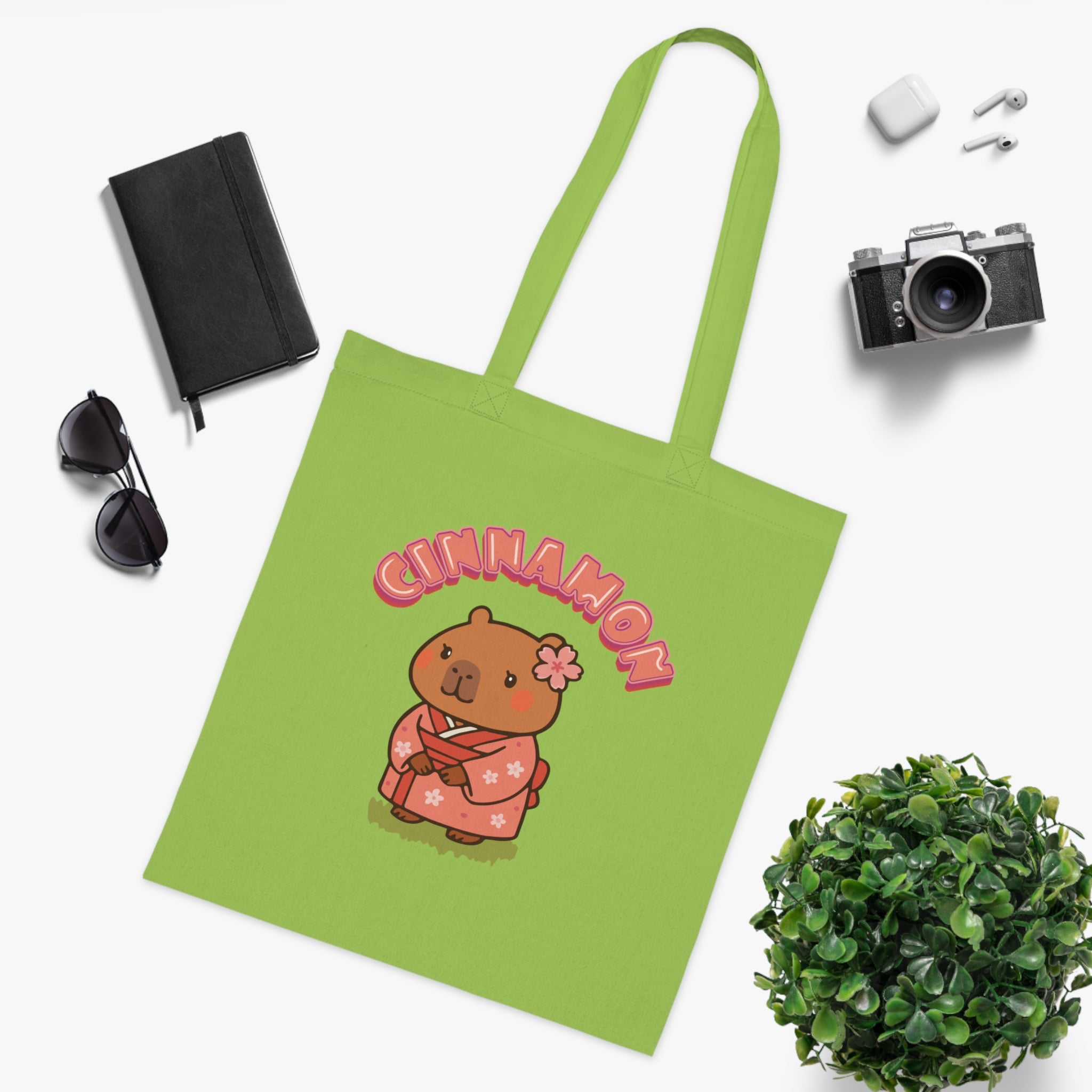 Cinnamon the Cherry Blossom Lover Capybara Cartoon Tote Bag, Cute Kawaii Animal Gift