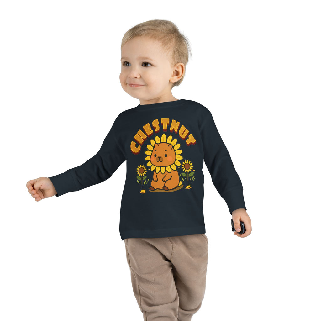Chestnut the Sunflower Lover Capybara Cartoon long sleeve shirt, Cute Kawaii Animal Gift