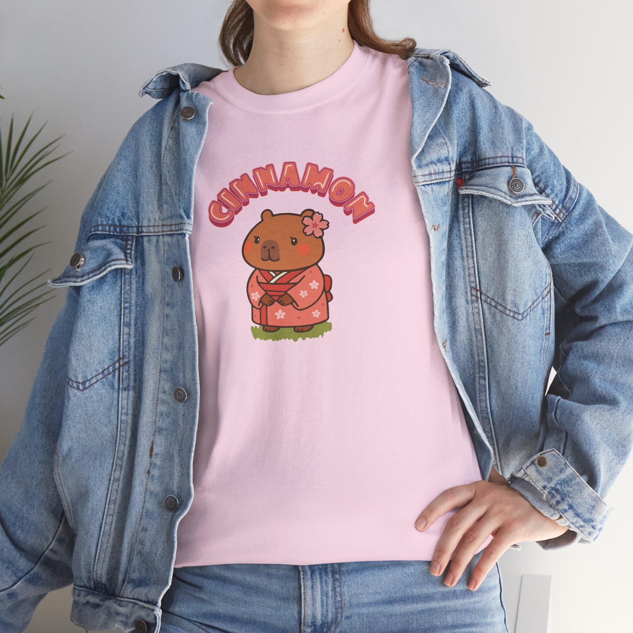 Cinnamon the Cherry Blossom Lover Capybara Cartoon T-Shirt, Cute Kawaii Animal Gift
