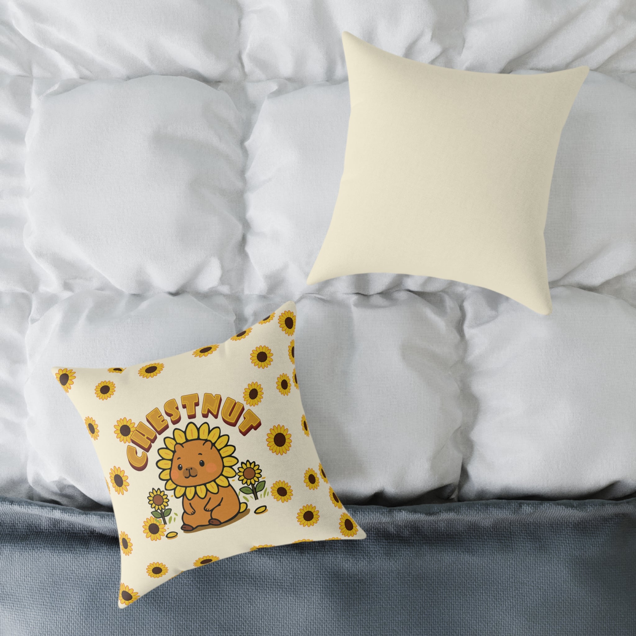 Chestnut the Sunflower Lover Capybara Cartoon Pillow, Cute Kawaii Animal Gift