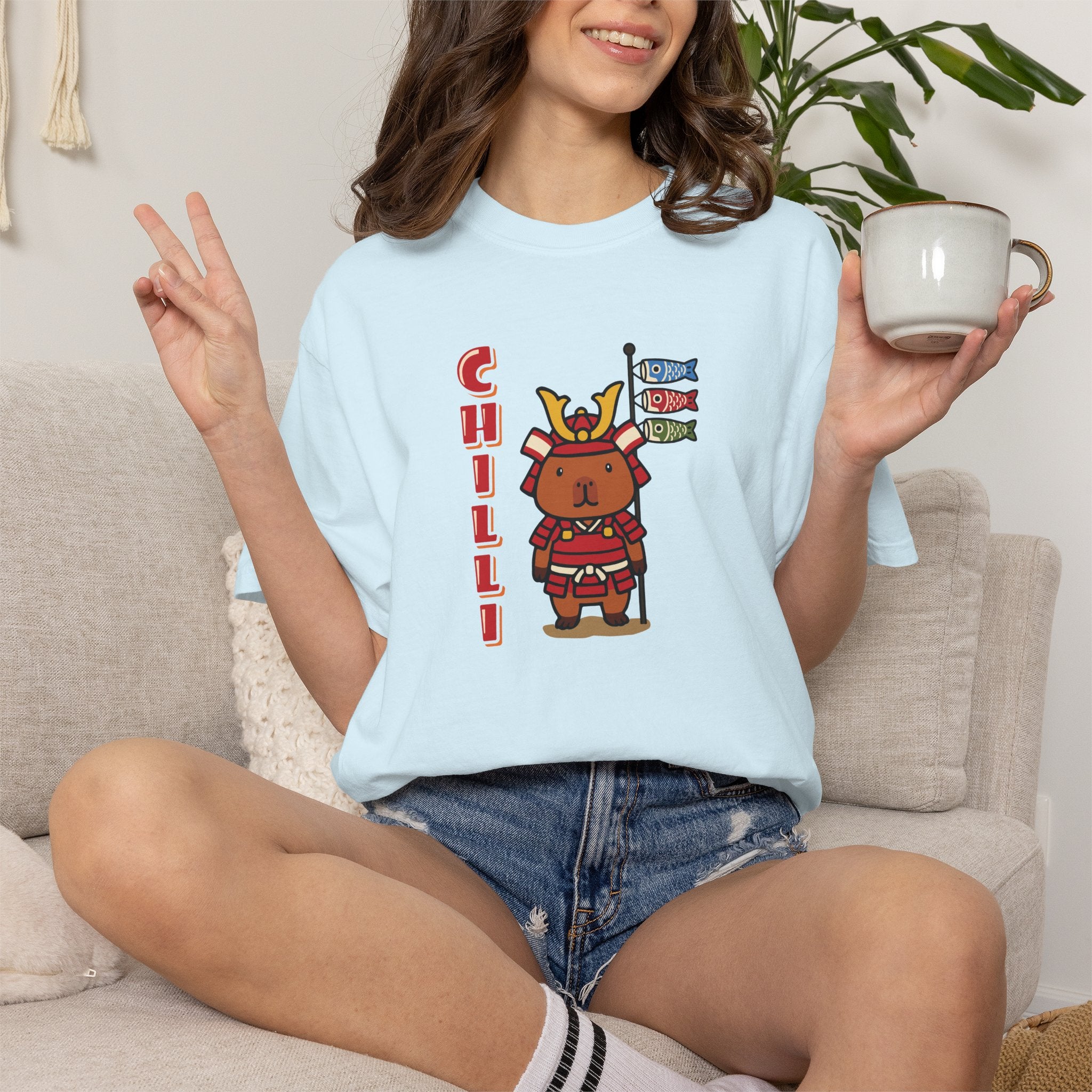 Chilli the Samurai Warrior Capybara Cartoon T-Shirt, Cute Kawaii Animal Gift