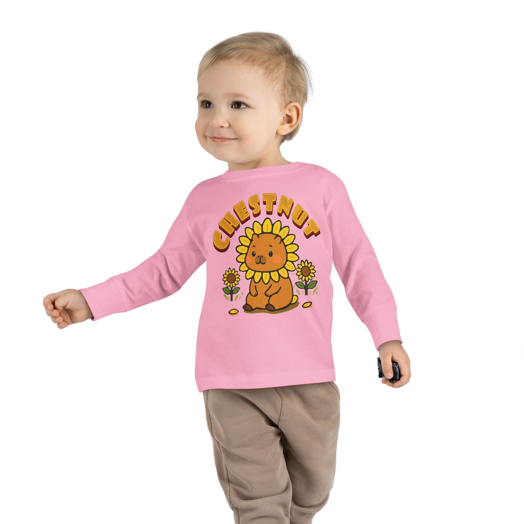 Chestnut the Sunflower Lover Capybara Cartoon long sleeve shirt, Cute Kawaii Animal Gift