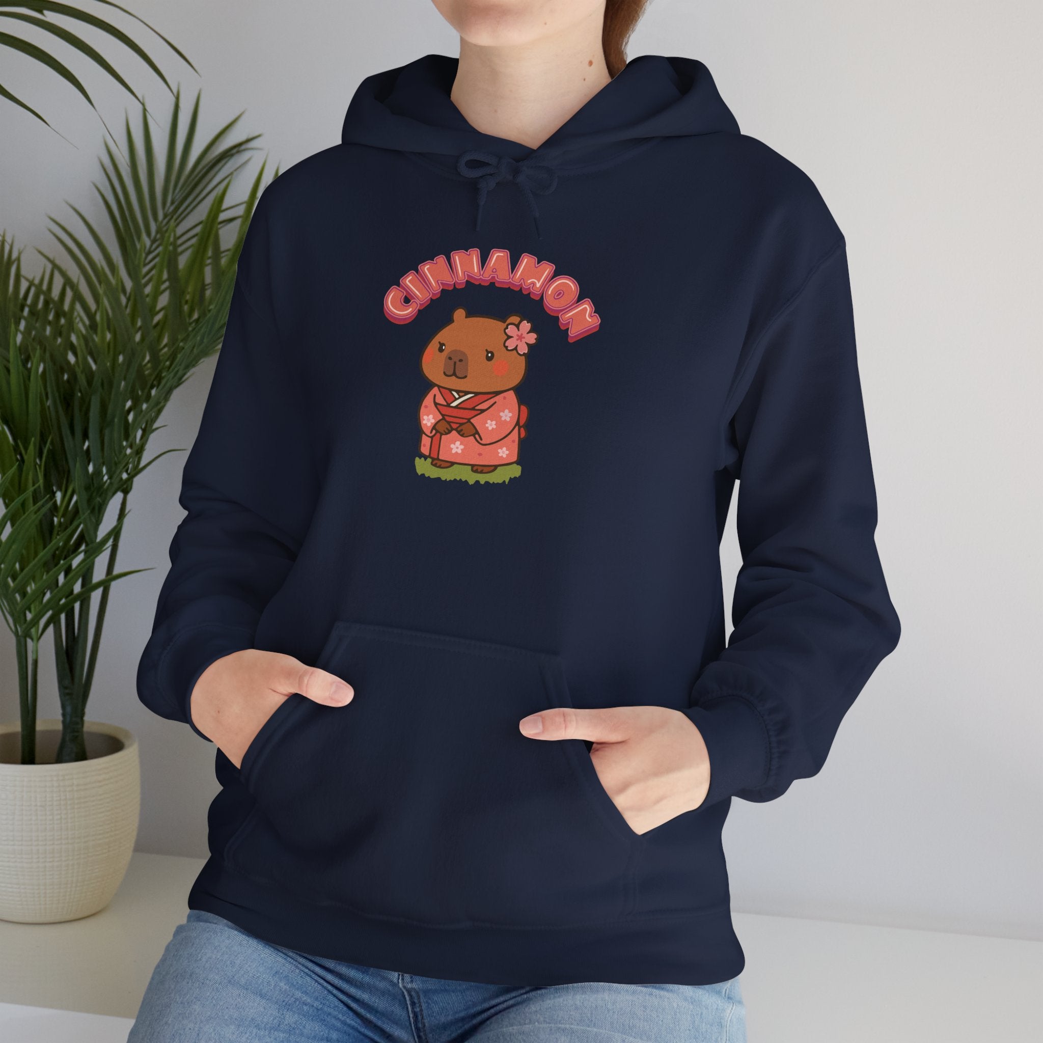 Cinnamon the Cherry Blossom Lover Capybara Cartoon Hoodie, Cute Kawaii Animal Gift