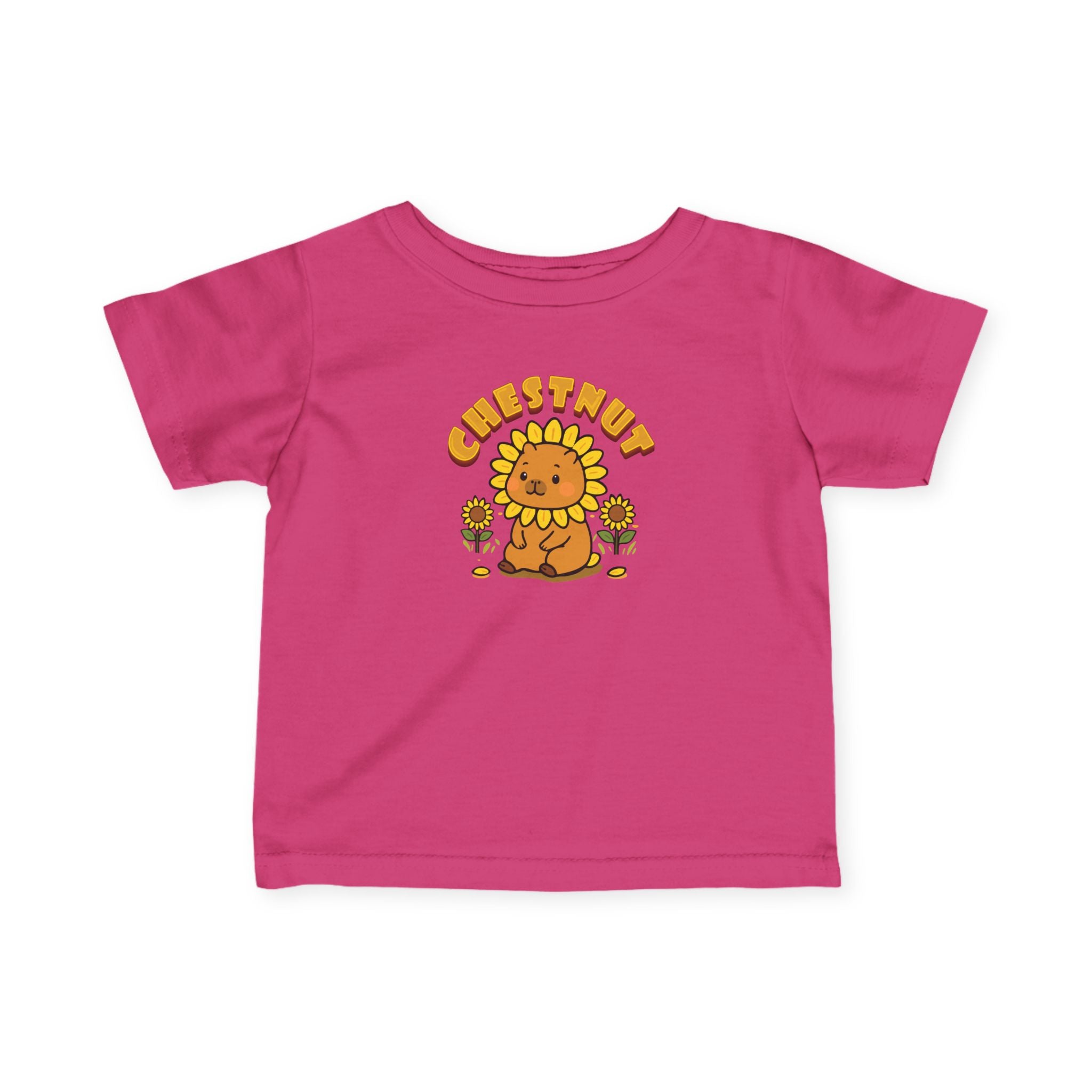 Chestnut the Sunflower Lover Capybara Cartoon T-Shirt, Cute Kawaii Animal Gift