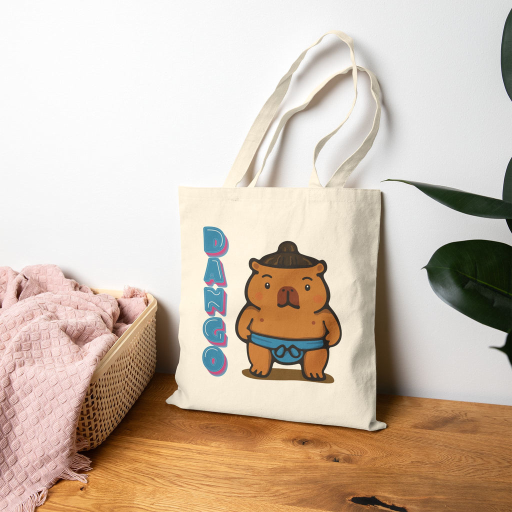 Dango the Sumo Lover Capybara Cartoon Tote Bag, Cute Kawaii Animal Gift