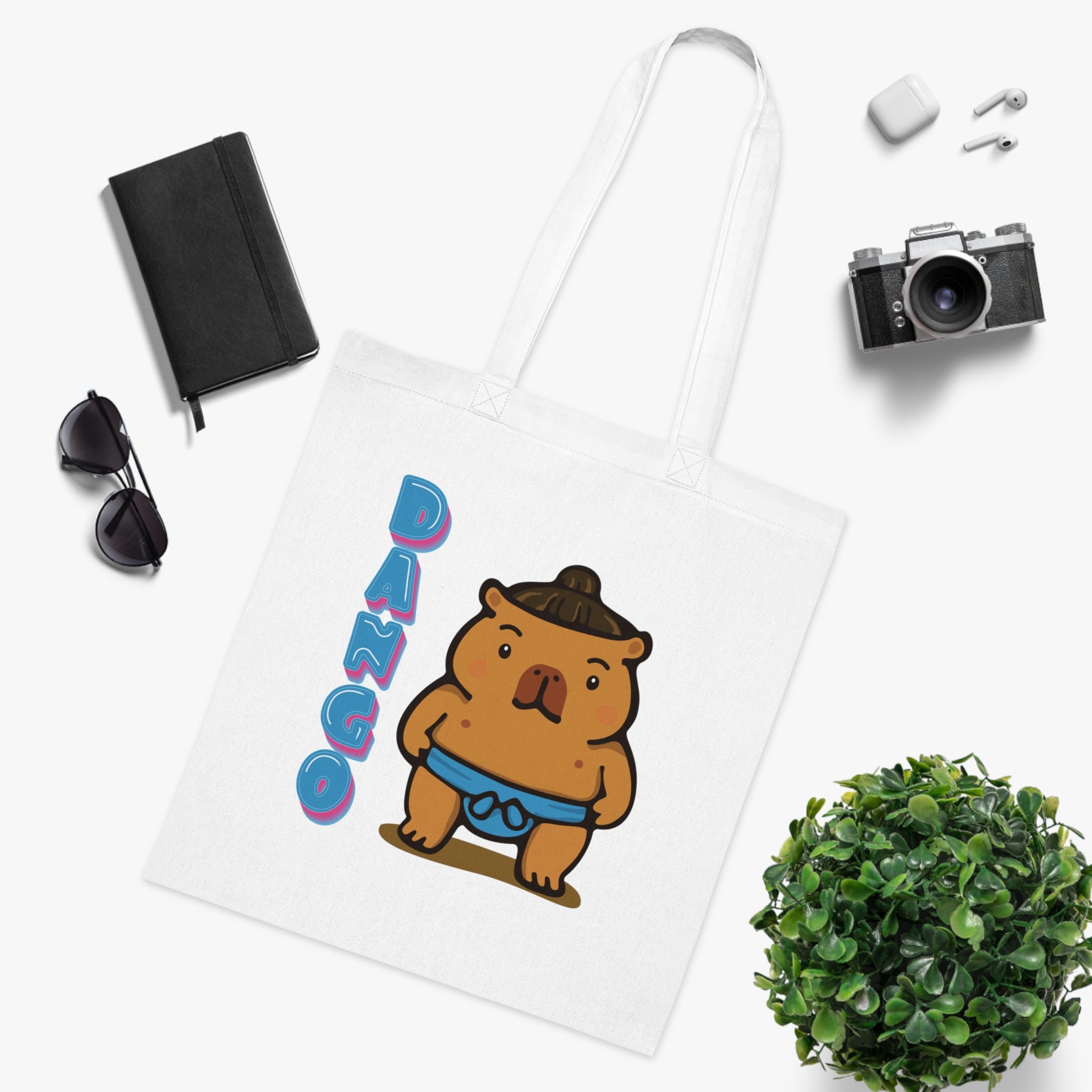 Dango the Sumo Lover Capybara Cartoon Tote Bag, Cute Kawaii Animal Gift