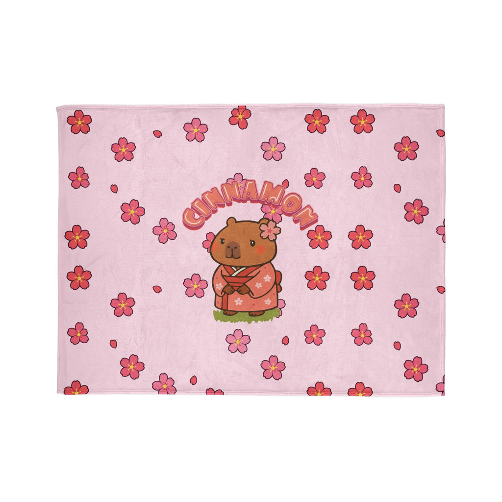 Cinnamon the Cherry Blossom Lover Capybara Cartoon Soft Blanket, Cute Kawaii Animal Gift