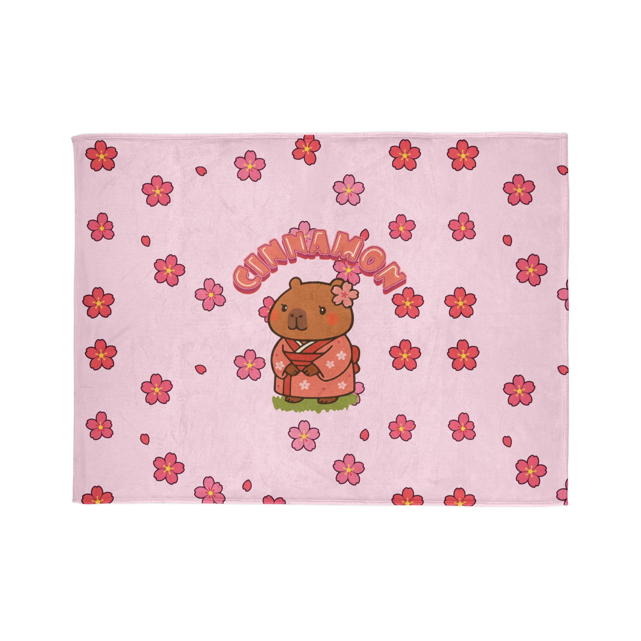 Cinnamon the Cherry Blossom Lover Capybara Cartoon Soft Blanket, Cute Kawaii Animal Gift