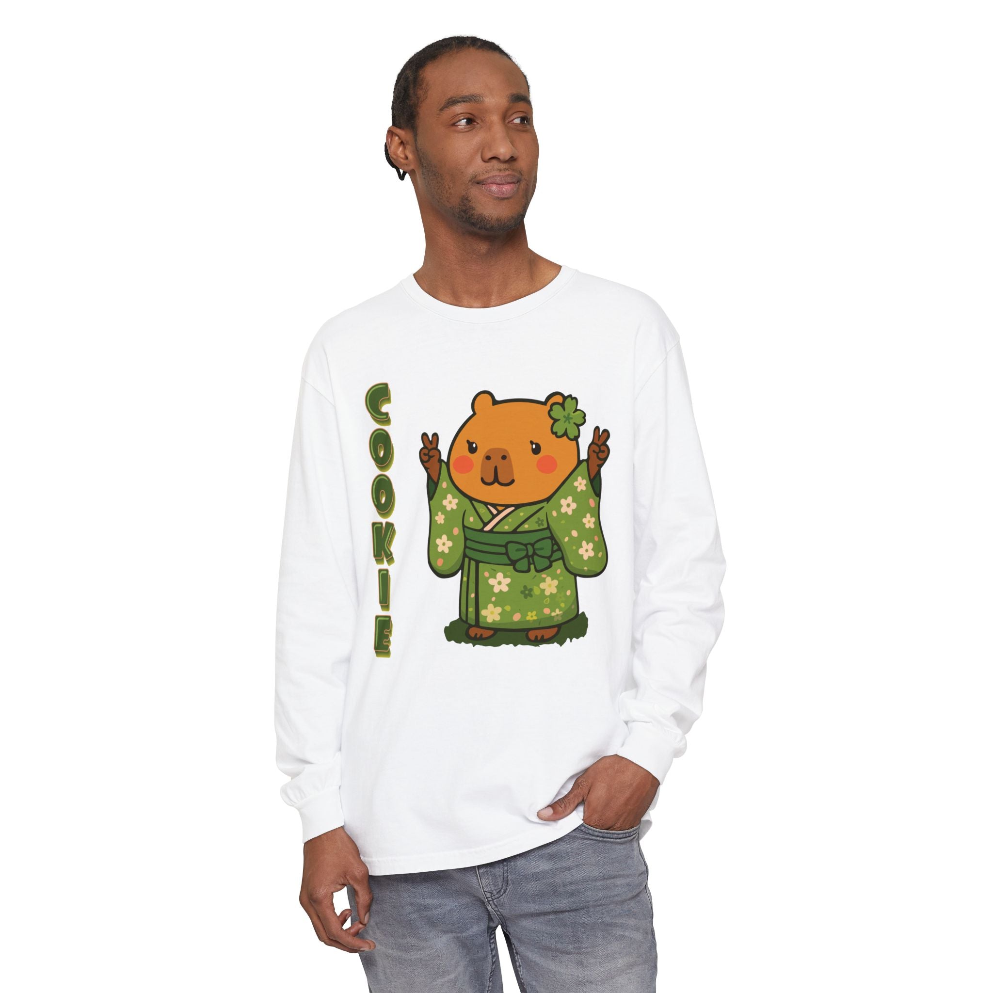Cookie the Fun Lover Capybara Cartoon long sleeve shirt, Cute Kawaii Animal Gift