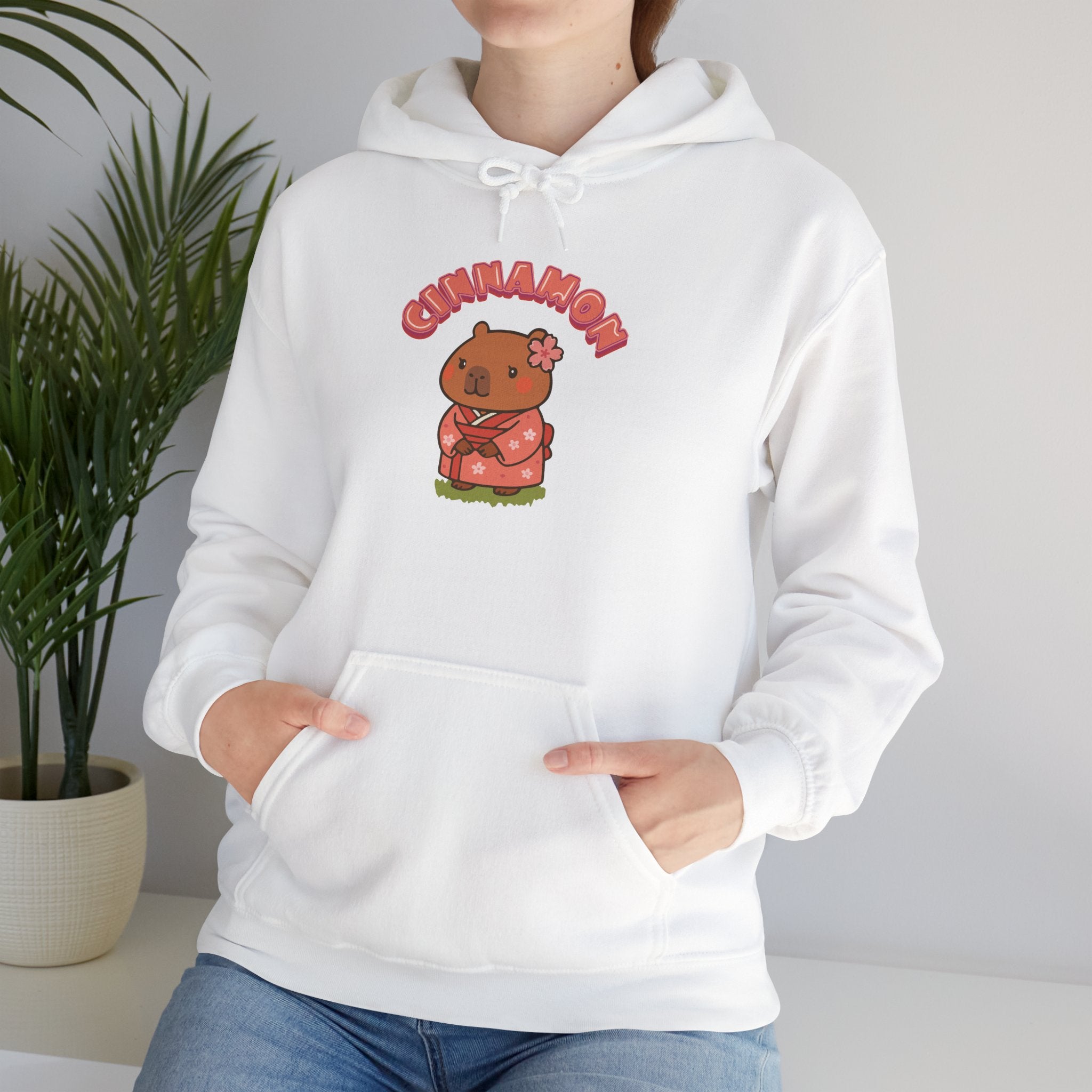 Cinnamon the Cherry Blossom Lover Capybara Cartoon Hoodie, Cute Kawaii Animal Gift