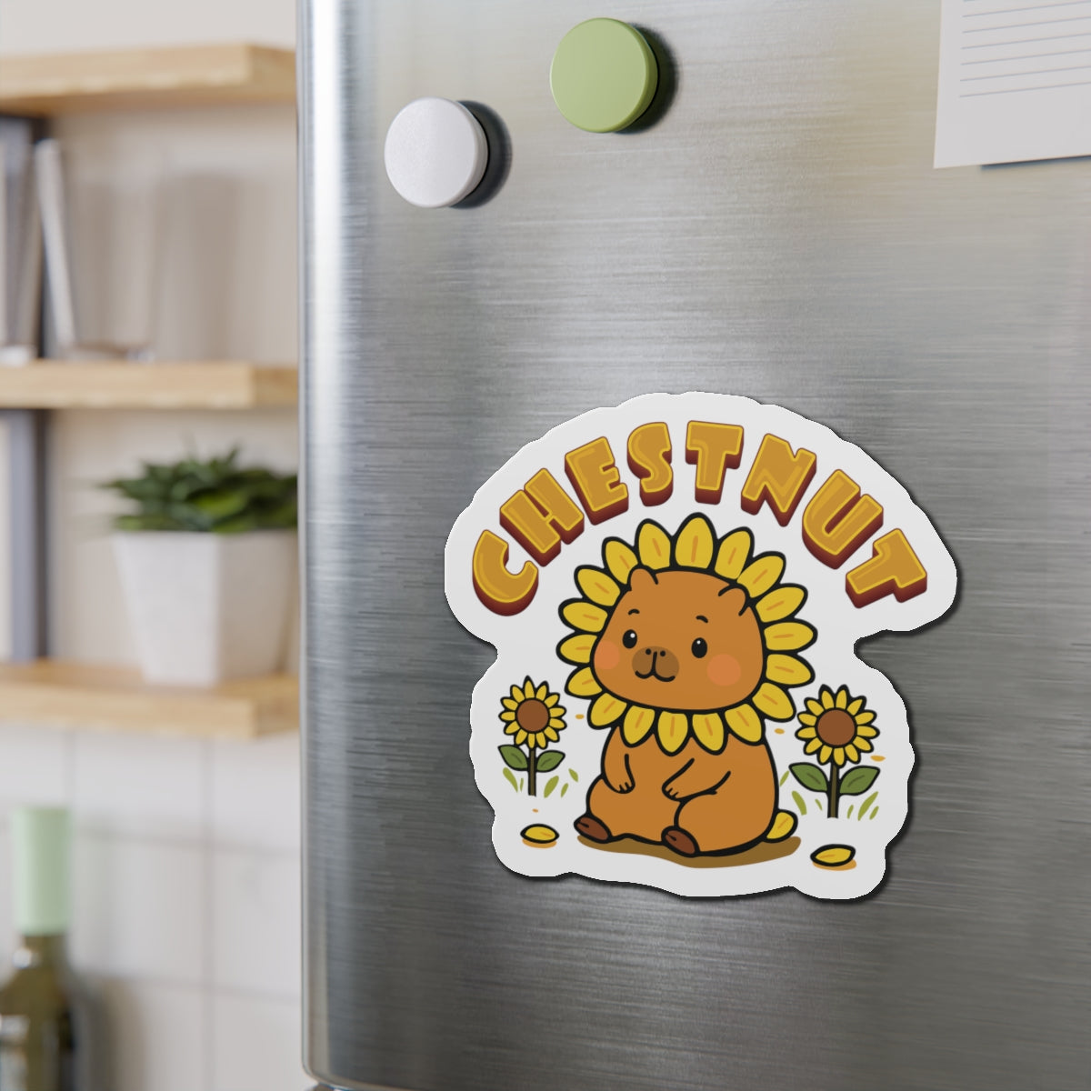 Chestnut the Sunflower Lover Capybara Cartoon Magnets, Cute Kawaii Animal Gift