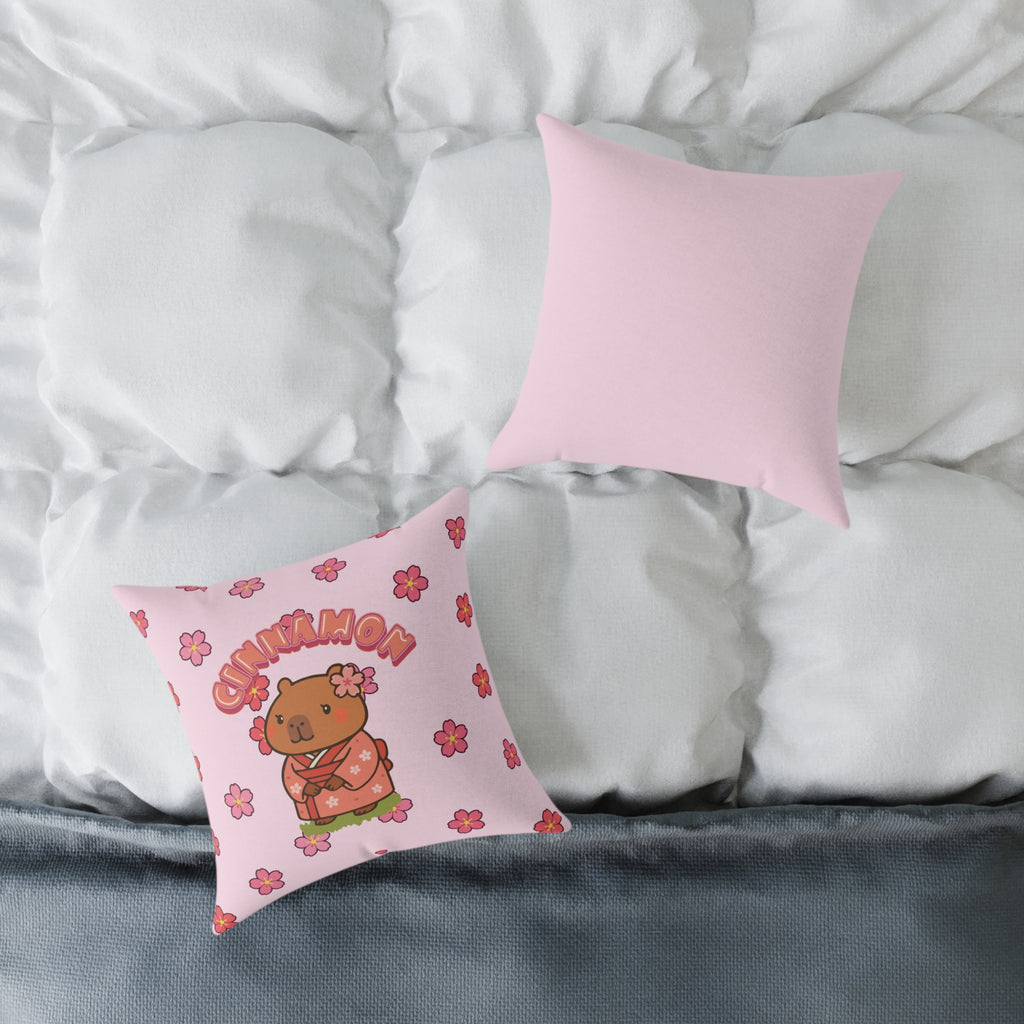 Cinnamon the Cherry Blossom Lover Capybara Cartoon Pillow, Cute Kawaii Animal Gift