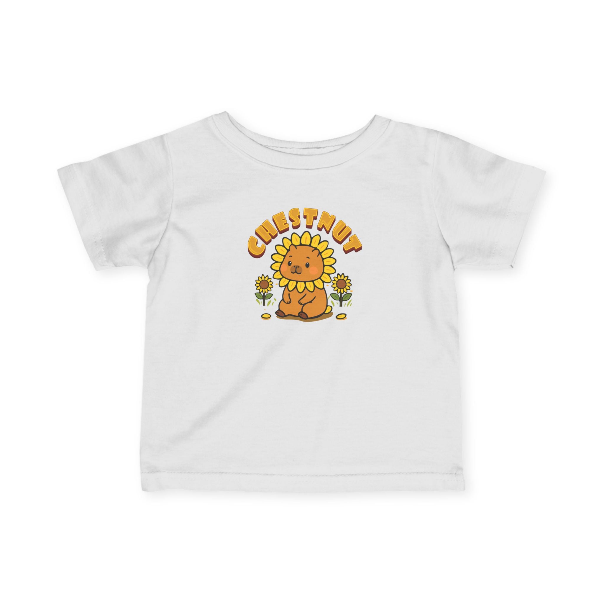 Chestnut the Sunflower Lover Capybara Cartoon T-Shirt, Cute Kawaii Animal Gift