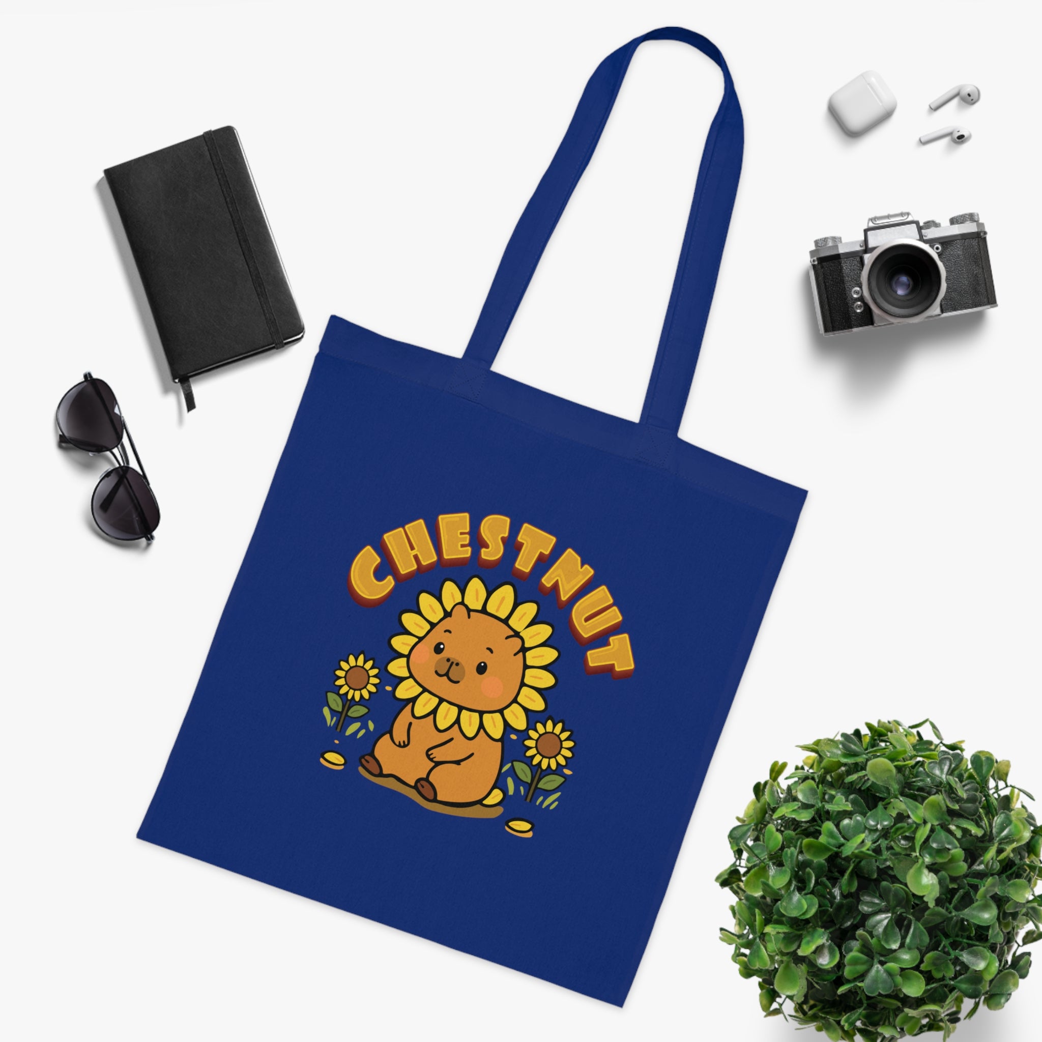 Chestnut the Sunflower Lover Capybara Cartoon Tote Bag, Cute Kawaii Animal Gift