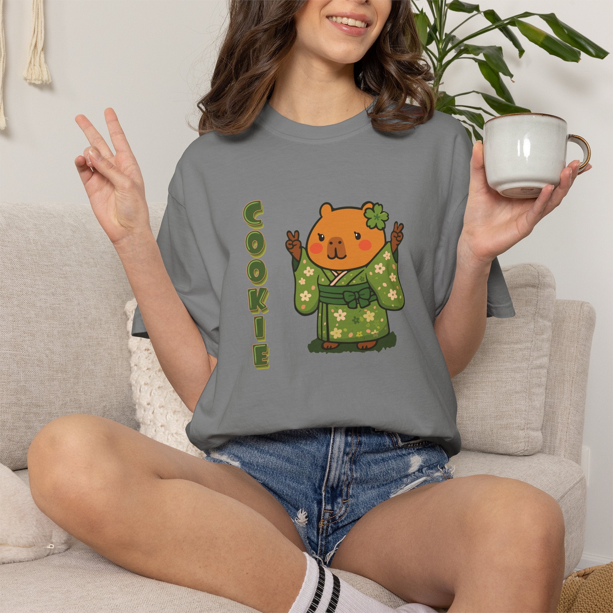 Cookie the Fun Lover Capybara Cartoon T-Shirt, Cute Kawaii Animal Gift