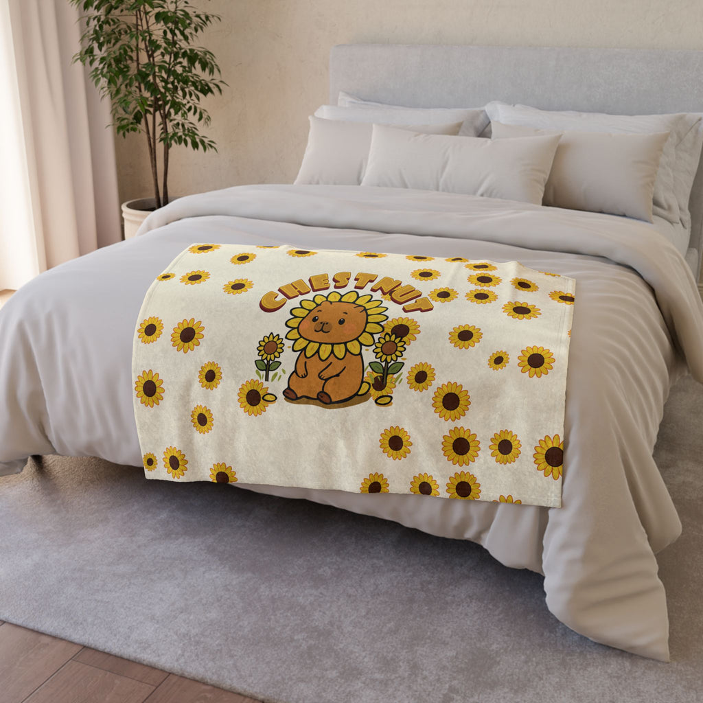 Chestnut the Sunflower Lover Capybara Cartoon Soft Blanket, Cute Kawaii Animal Gift