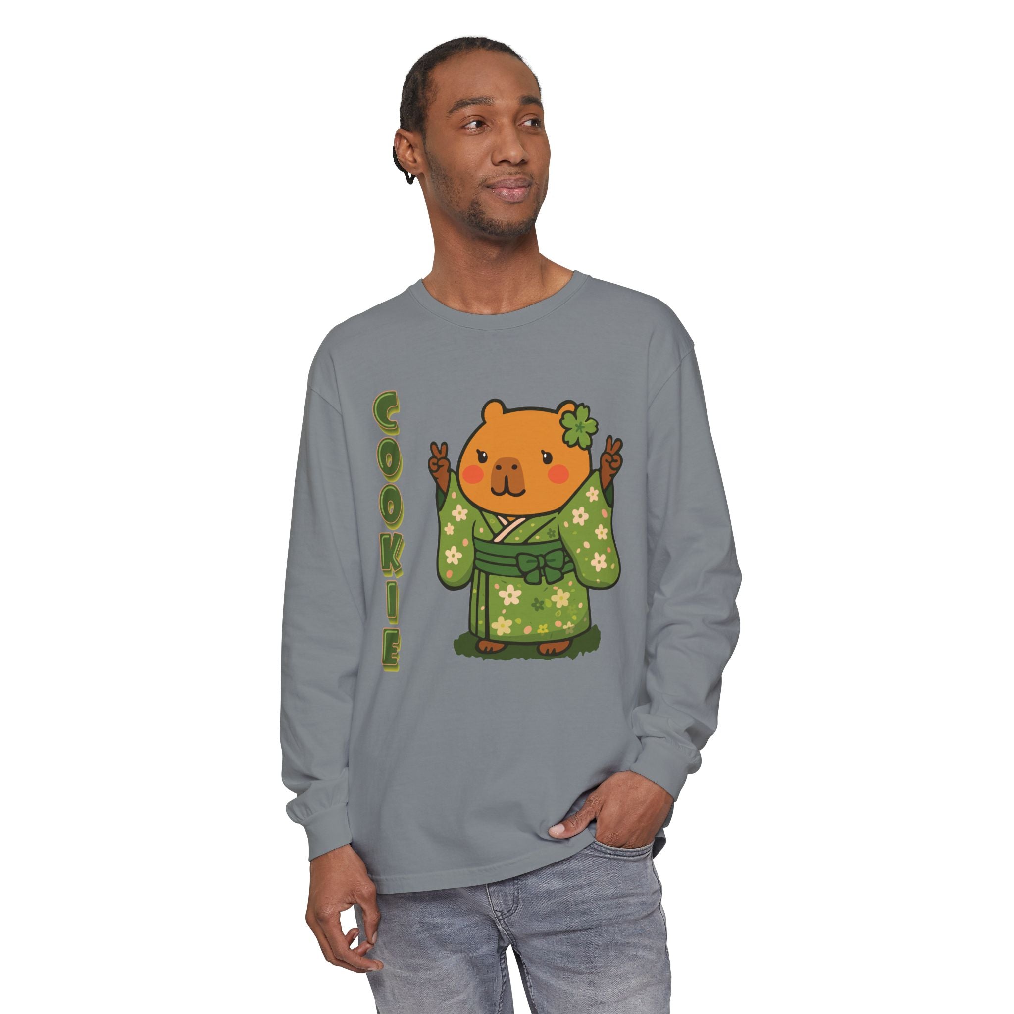 Cookie the Fun Lover Capybara Cartoon long sleeve shirt, Cute Kawaii Animal Gift