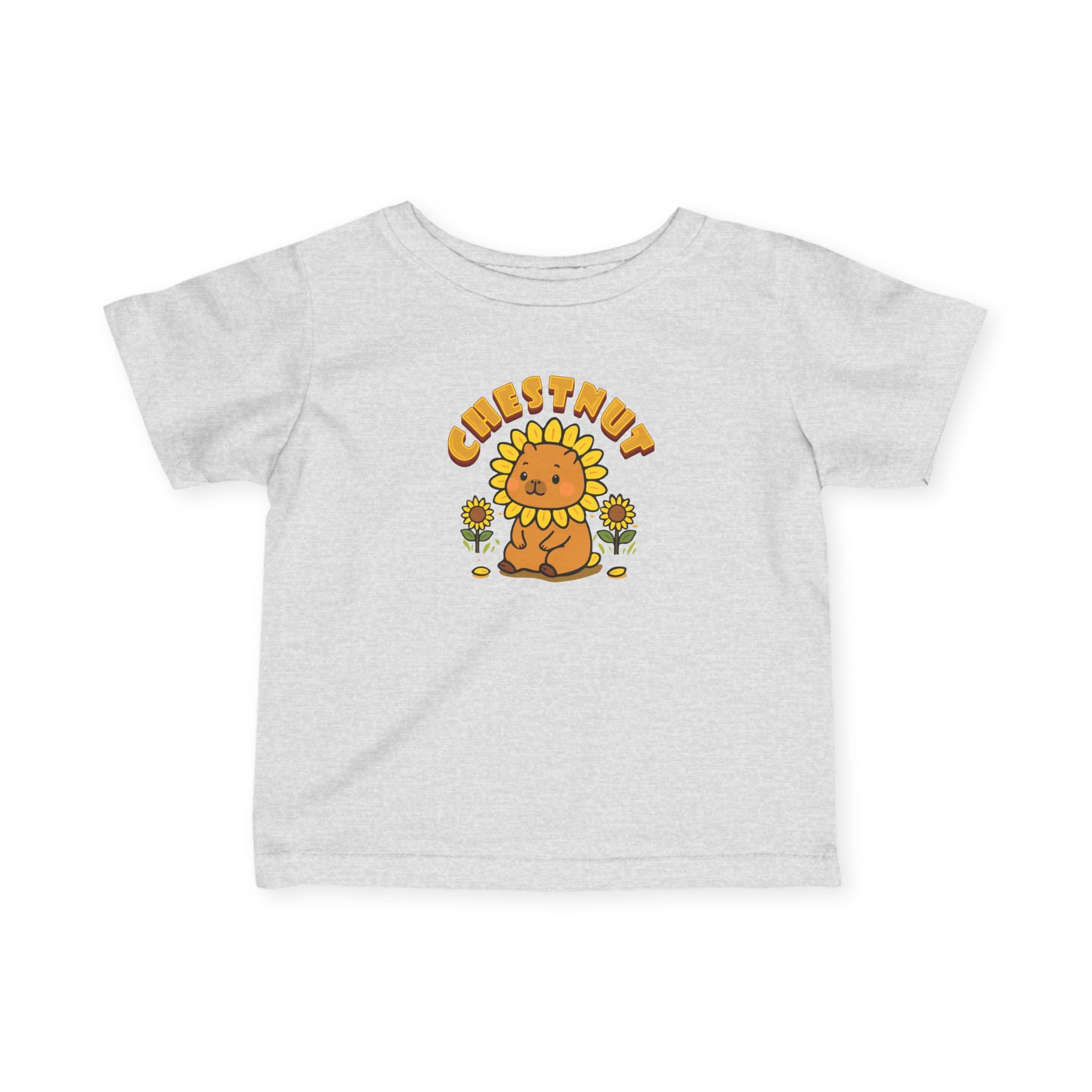 Chestnut the Sunflower Lover Capybara Cartoon T-Shirt, Cute Kawaii Animal Gift