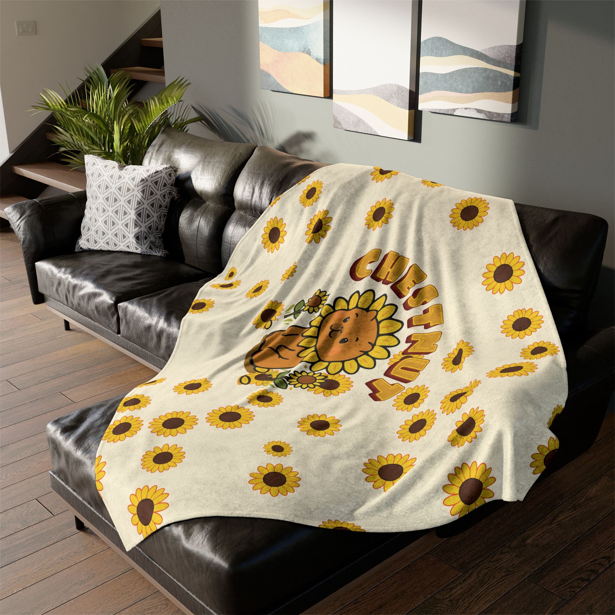 Chestnut the Sunflower Lover Capybara Cartoon Soft Blanket, Cute Kawaii Animal Gift