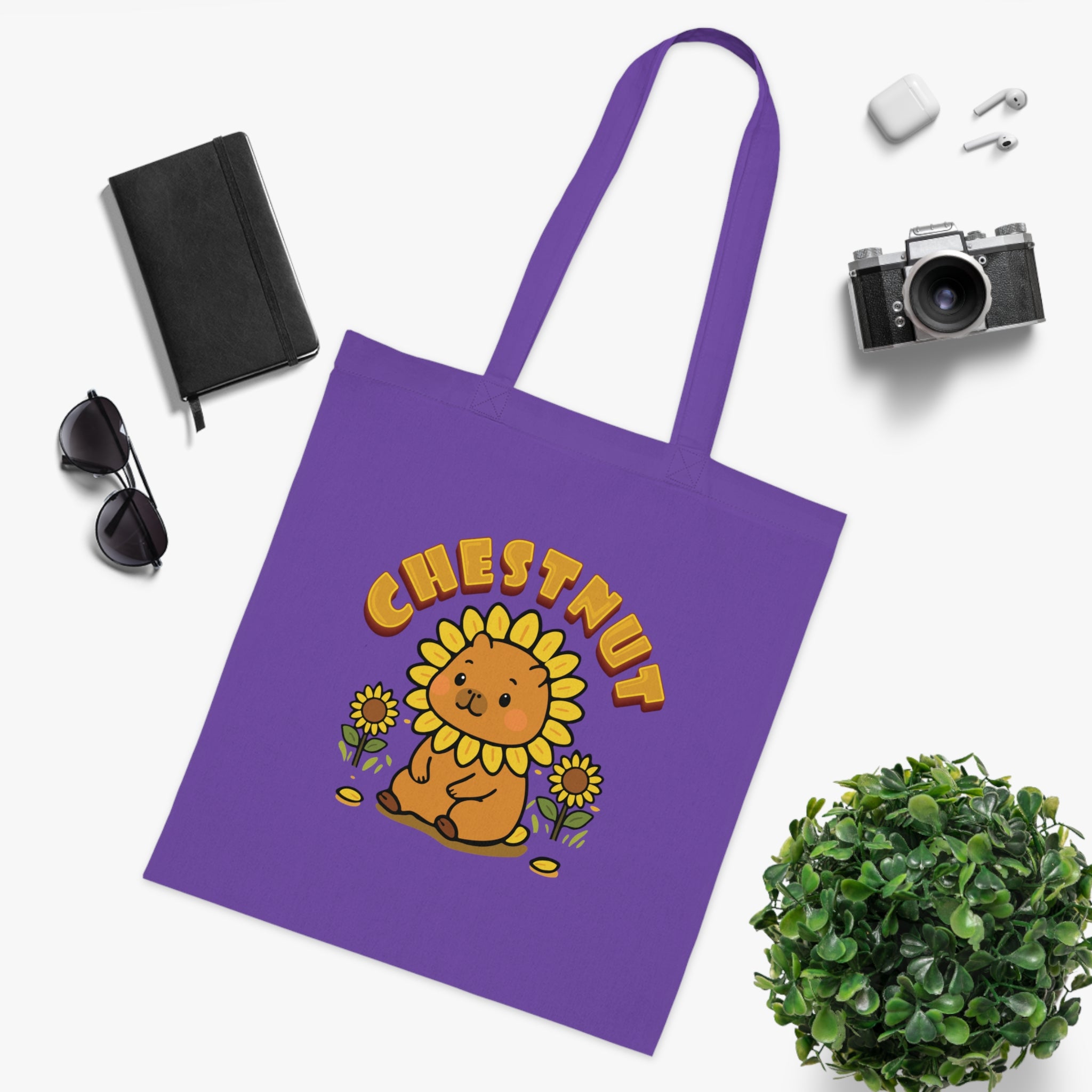 Chestnut the Sunflower Lover Capybara Cartoon Tote Bag, Cute Kawaii Animal Gift