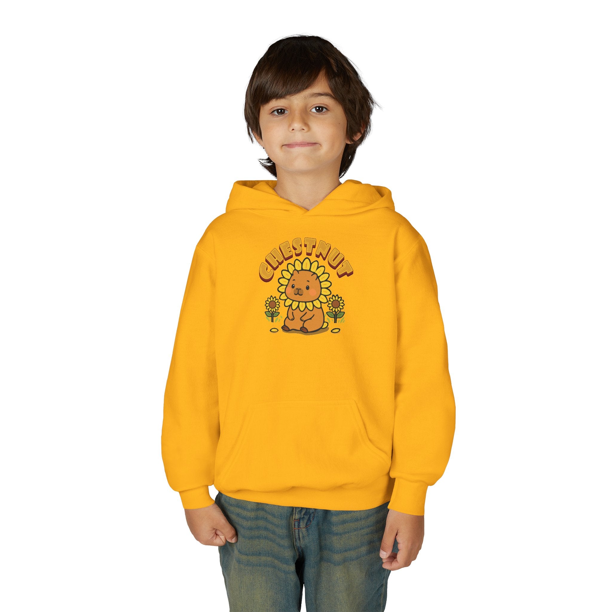 Chestnut the Sunflower Lover Capybara Cartoon Hoodie, Cute Kawaii Animal Gift