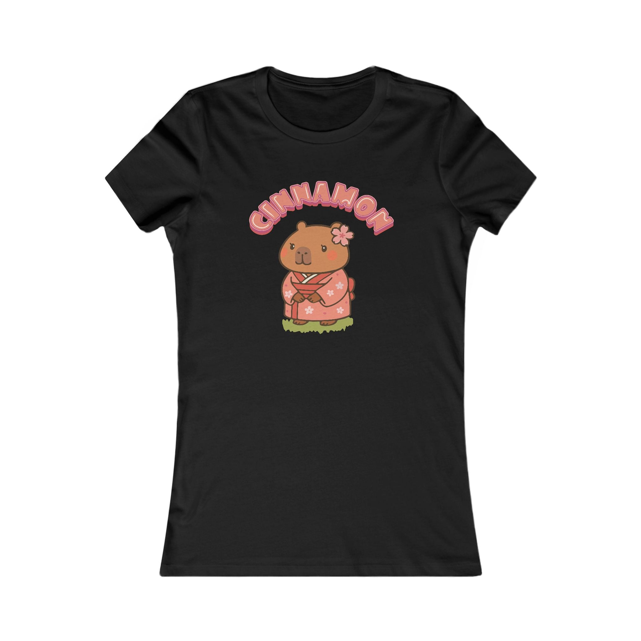 Cinnamon the Cherry Blossom Lover Capybara Cartoon T-Shirt, Cute Kawaii Animal Gift