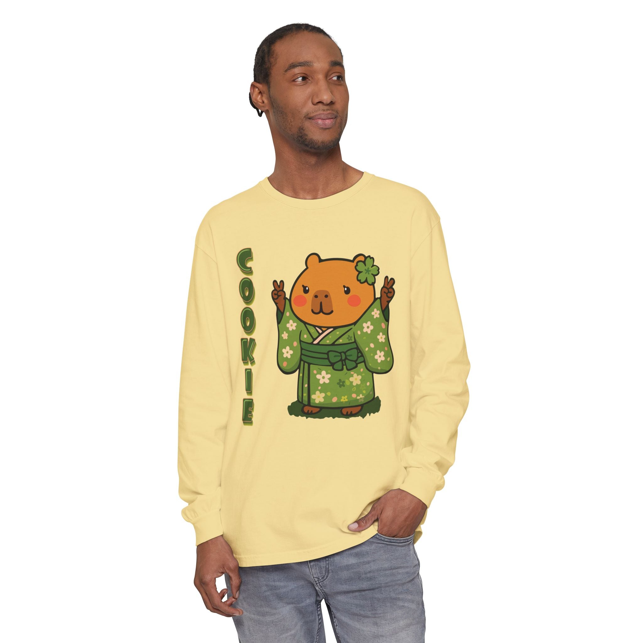 Cookie the Fun Lover Capybara Cartoon long sleeve shirt, Cute Kawaii Animal Gift