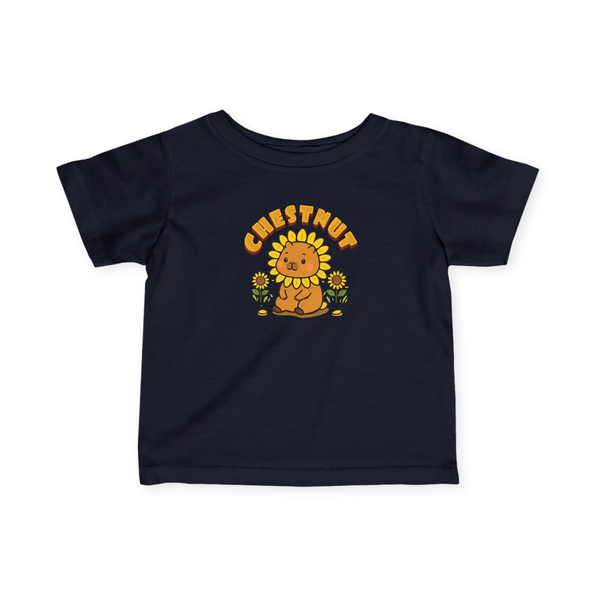 Chestnut the Sunflower Lover Capybara Cartoon T-Shirt, Cute Kawaii Animal Gift