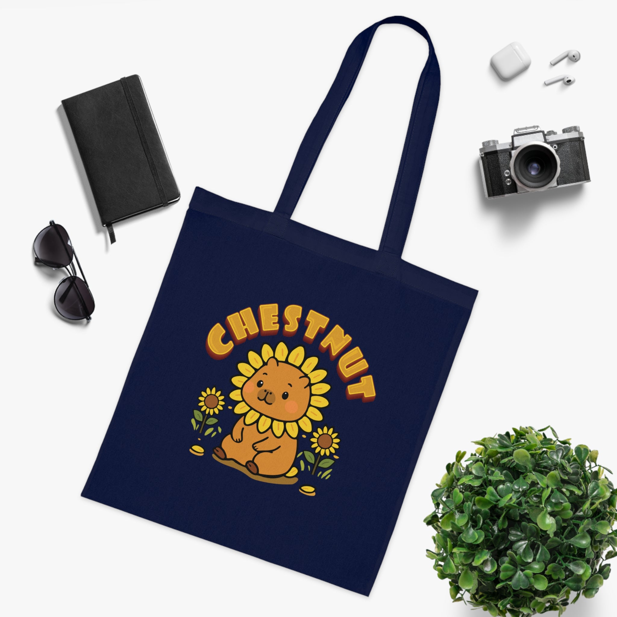 Chestnut the Sunflower Lover Capybara Cartoon Tote Bag, Cute Kawaii Animal Gift