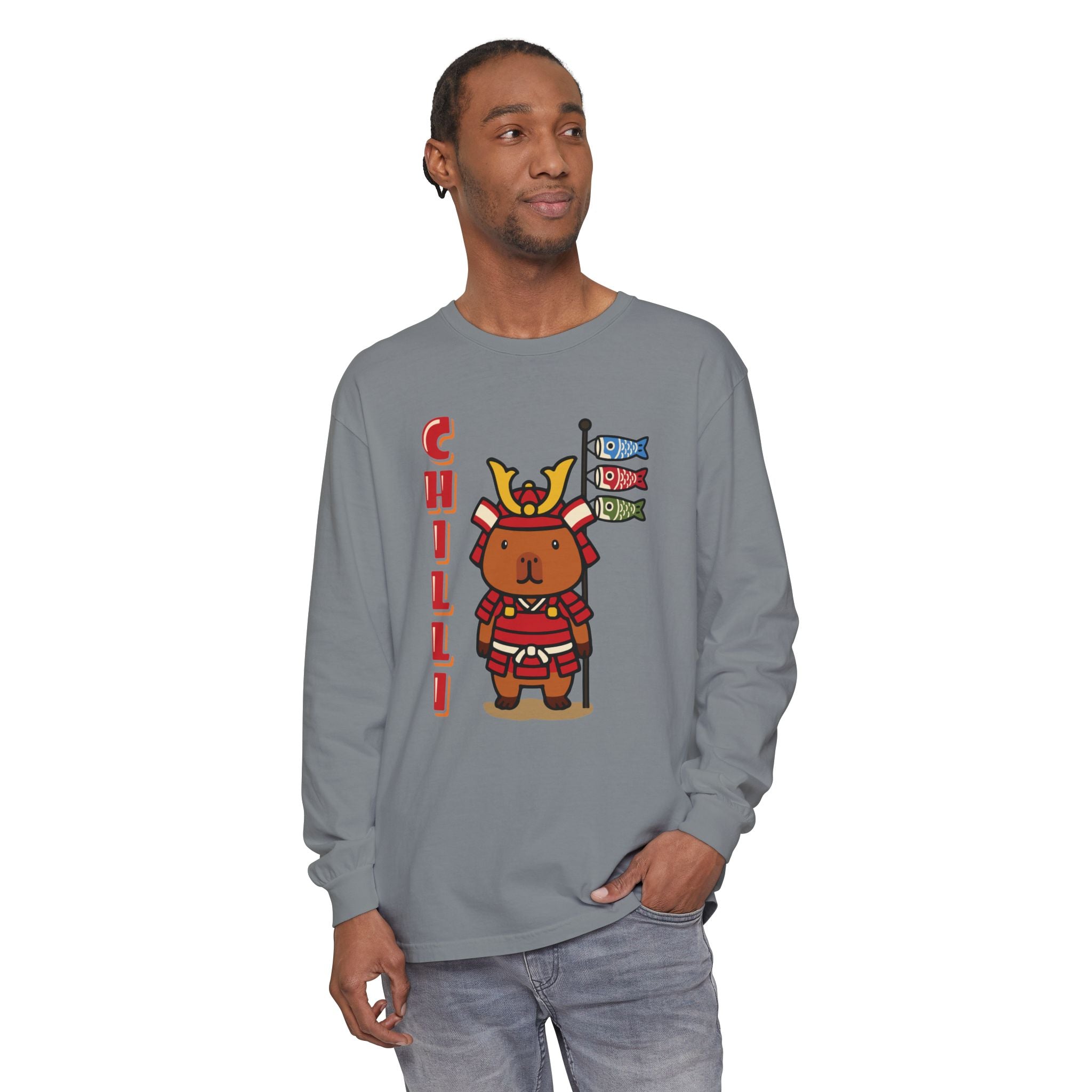 Chilli the Samurai Warrior Capybara Cartoon long sleeve shirt, Cute Kawaii Animal Gift