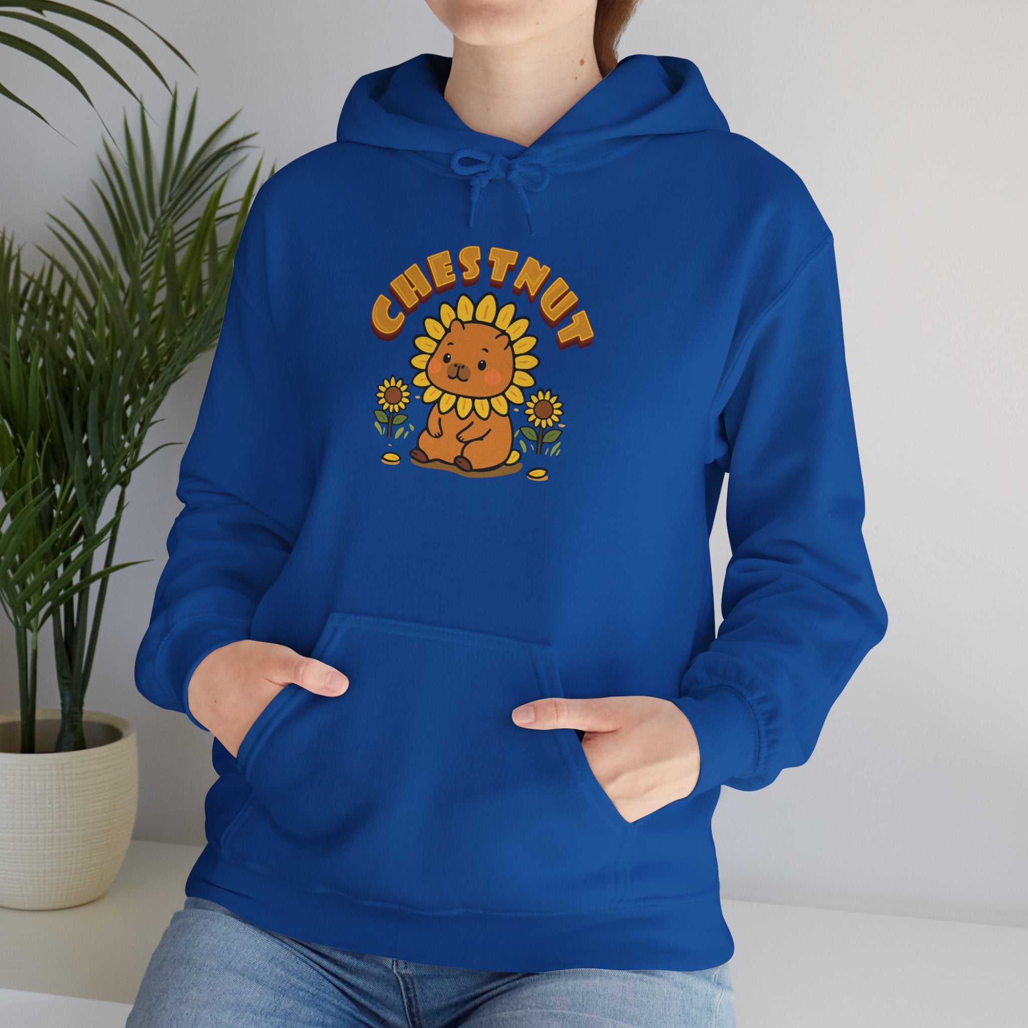 Chestnut the Sunflower Lover Capybara Cartoon Hoodie, Cute Kawaii Animal Gift