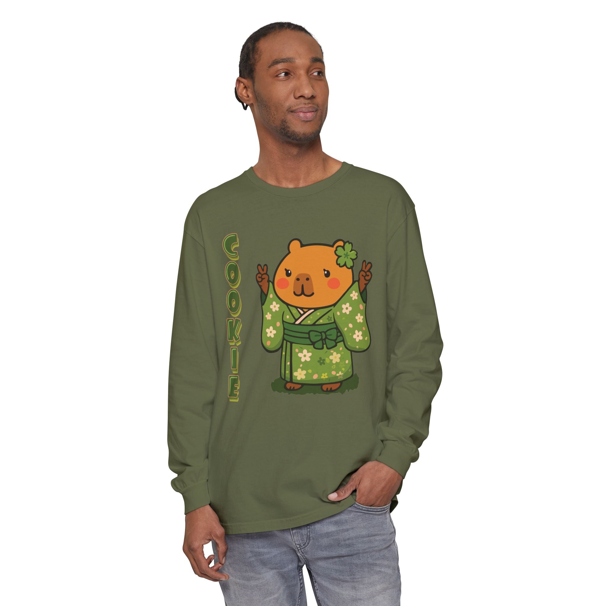 Cookie the Fun Lover Capybara Cartoon long sleeve shirt, Cute Kawaii Animal Gift