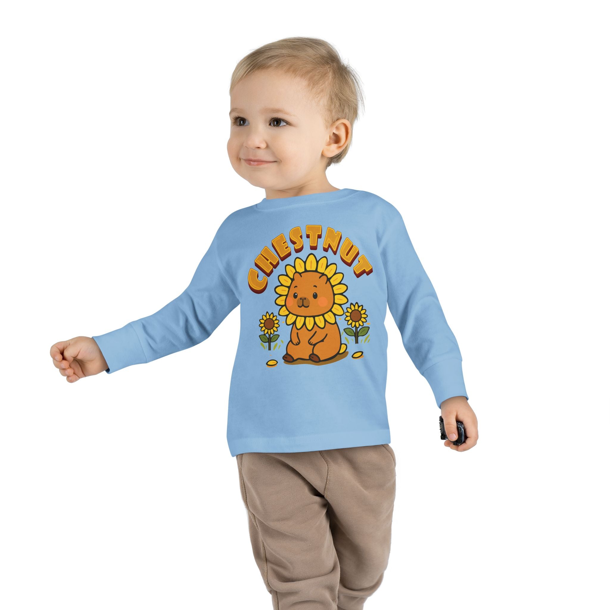 Chestnut the Sunflower Lover Capybara Cartoon long sleeve shirt, Cute Kawaii Animal Gift