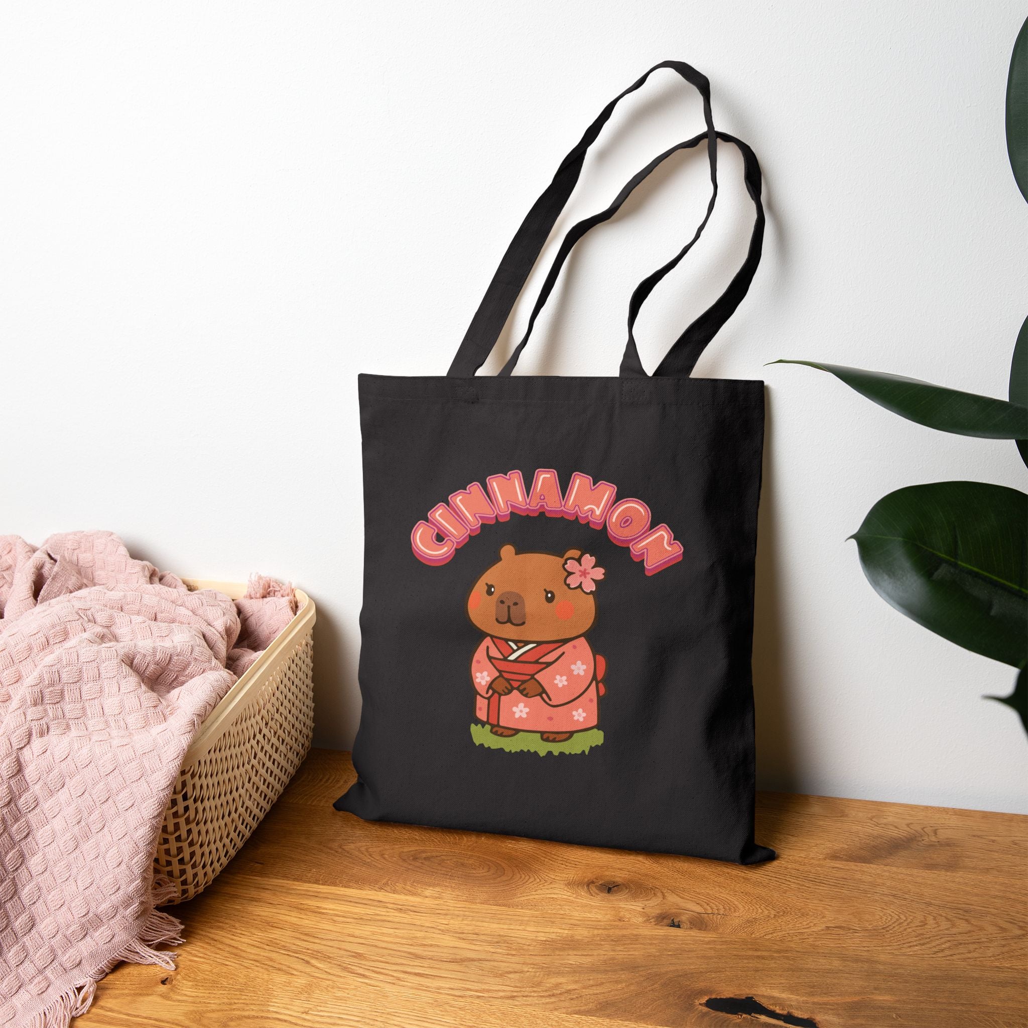 Cinnamon the Cherry Blossom Lover Capybara Cartoon Tote Bag, Cute Kawaii Animal Gift