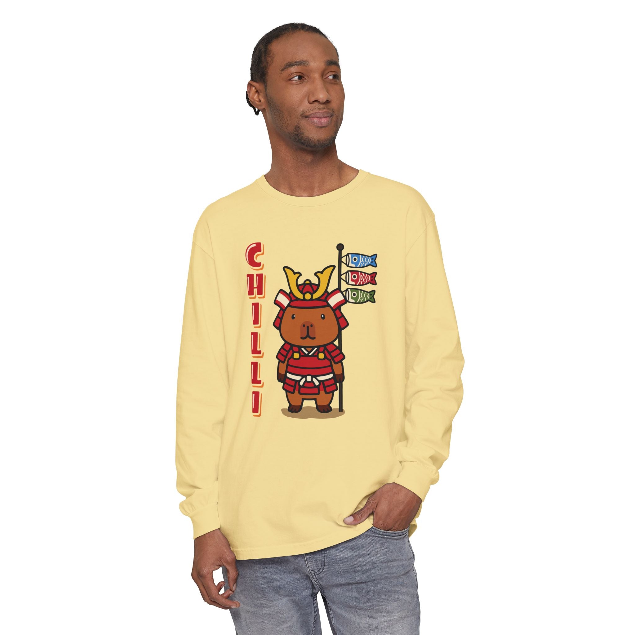 Chilli the Samurai Warrior Capybara Cartoon long sleeve shirt, Cute Kawaii Animal Gift