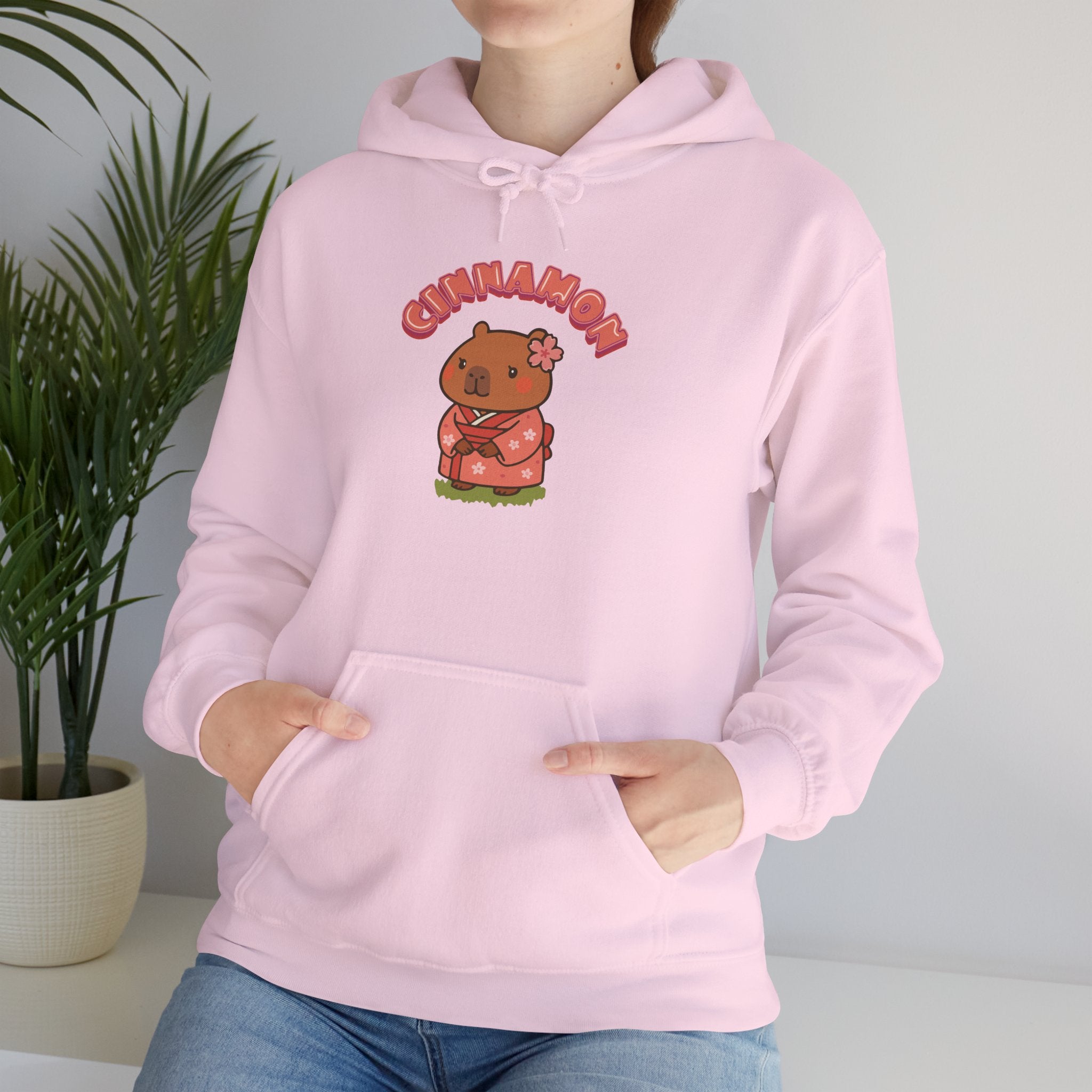 Cinnamon the Cherry Blossom Lover Capybara Cartoon Hoodie, Cute Kawaii Animal Gift