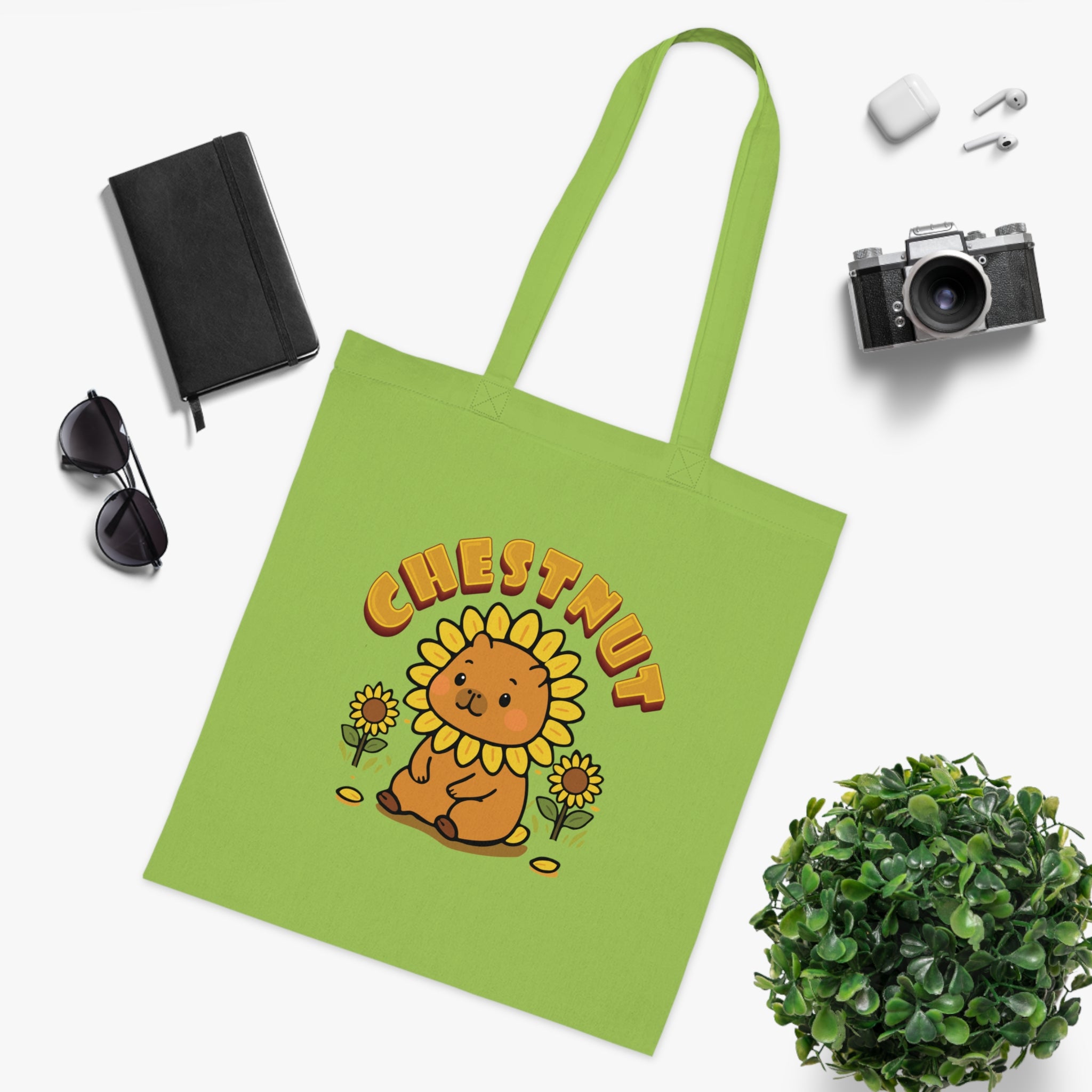 Chestnut the Sunflower Lover Capybara Cartoon Tote Bag, Cute Kawaii Animal Gift