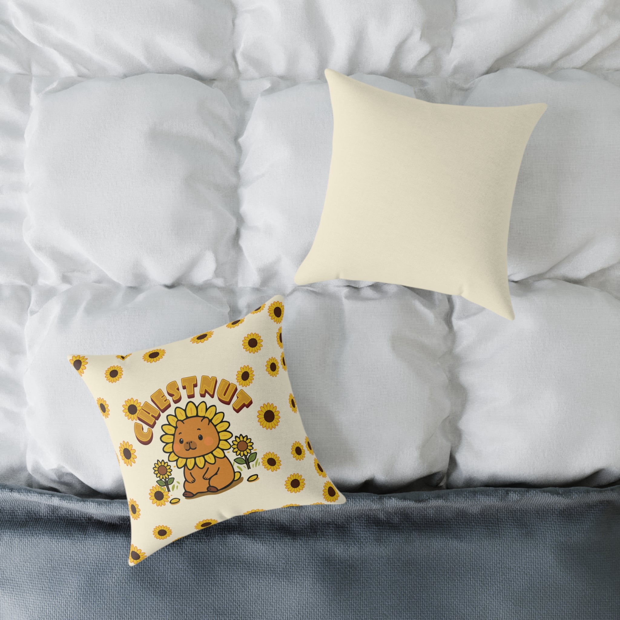 Chestnut the Sunflower Lover Capybara Cartoon Pillow, Cute Kawaii Animal Gift