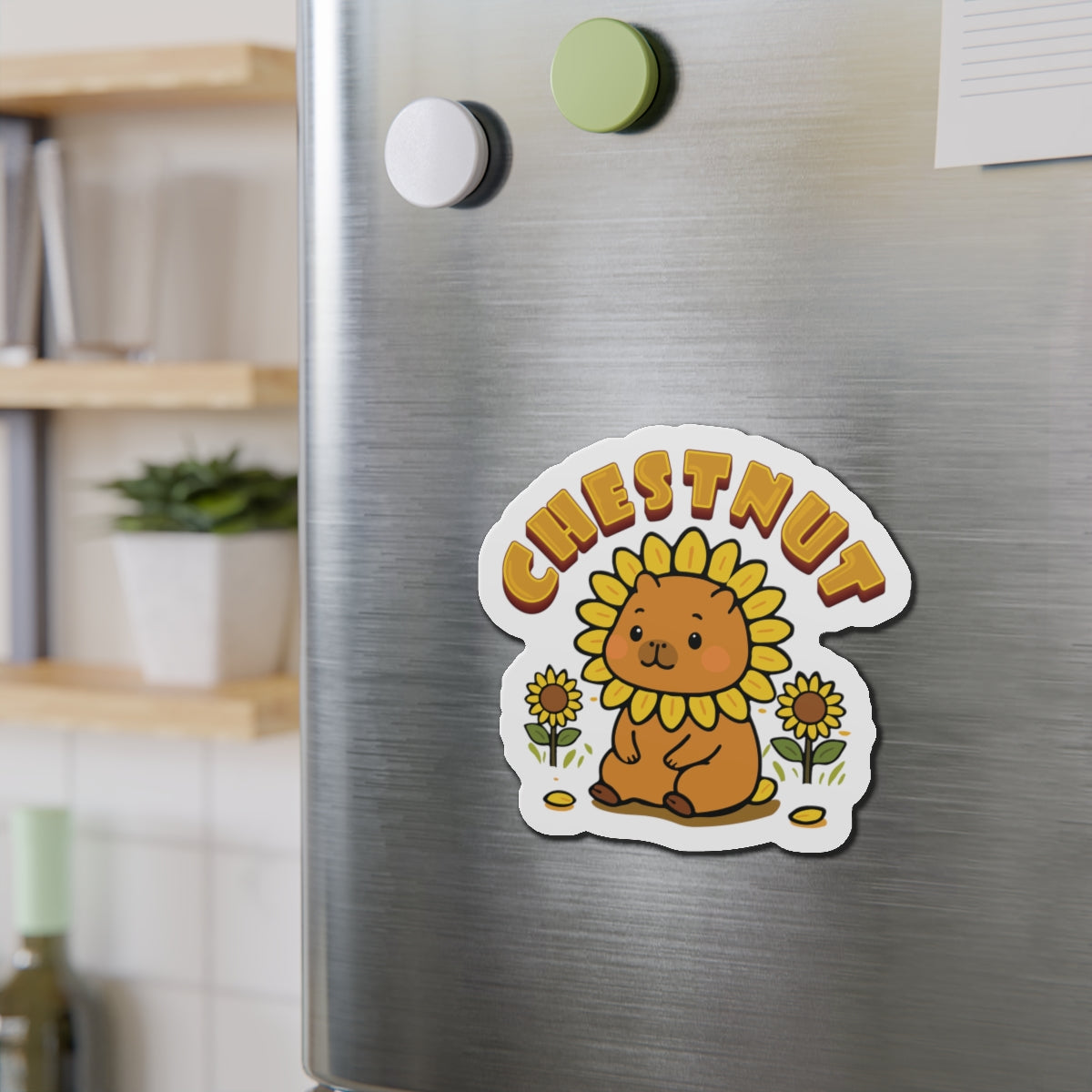 Chestnut the Sunflower Lover Capybara Cartoon Magnets, Cute Kawaii Animal Gift