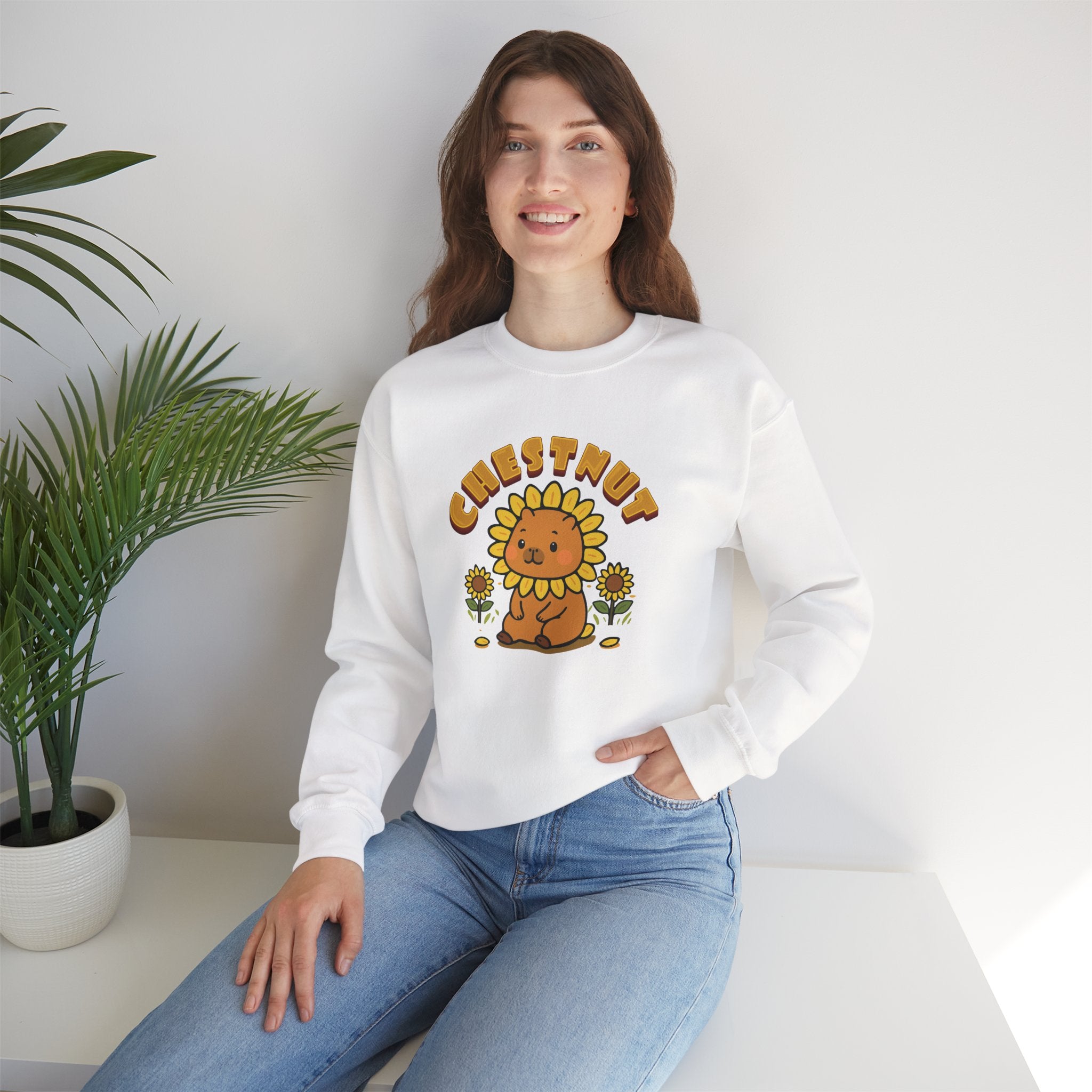 Chestnut the Sunflower Lover Capybara Cartoon Sweater, Cute Kawaii Animal Gift